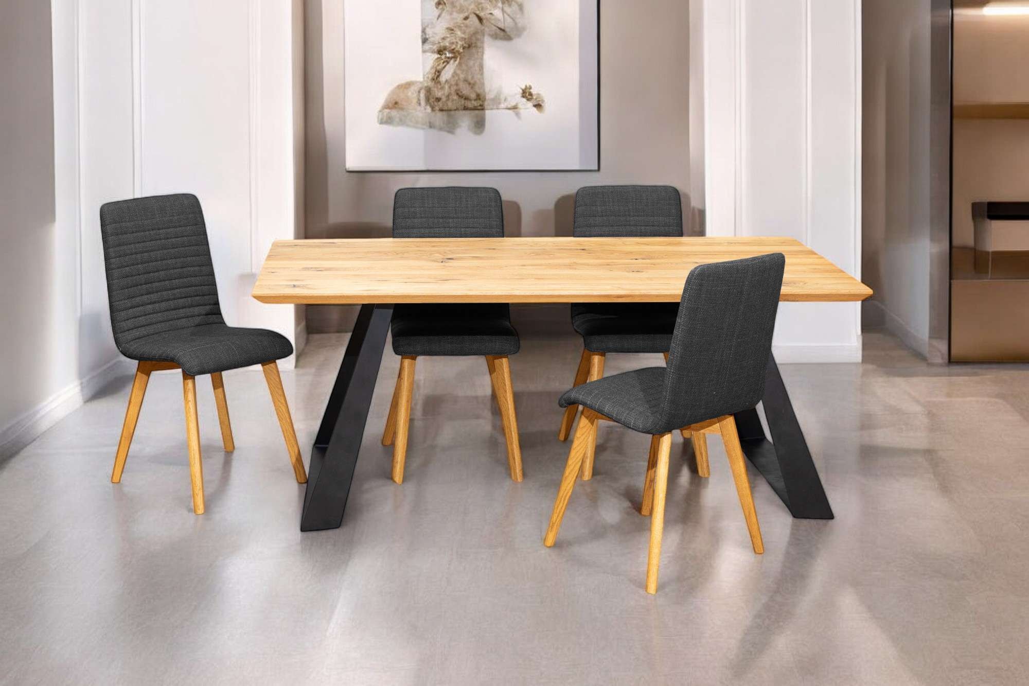 Home affaire 4-Fußstuhl »Arosa Esszimmerstuhl, Polsterstuhl, Küchenstuhl, Speisestuhl, Essstuhl«, (Set), 2 St., Chenille, 2er-Set, Beine aus Massivholz Eiche oder Buche, mit gestepptem Stoff
