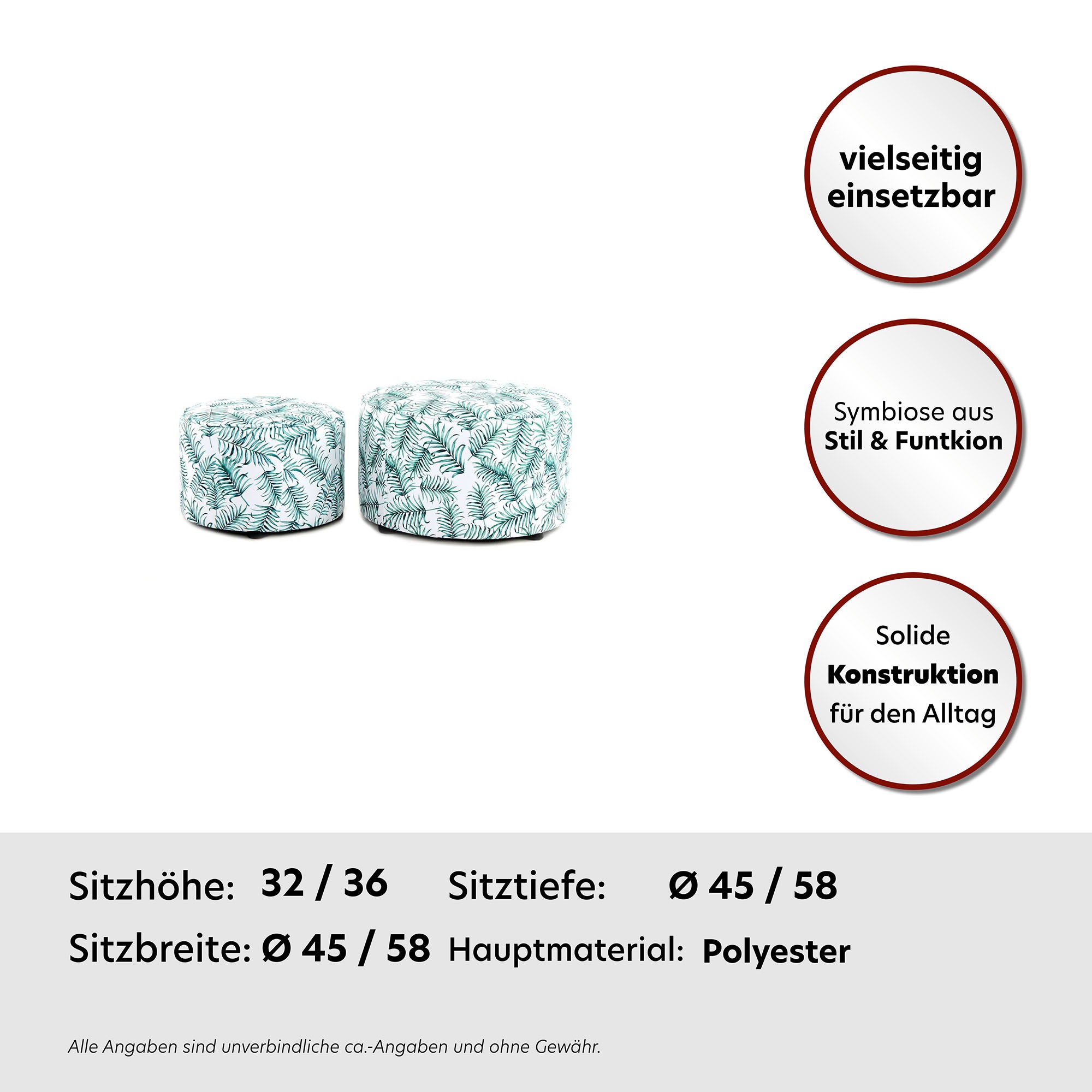 Kayoom Hocker »Indira 2er-Set, Hocker-Set in schönem Stil, skandinavisches Design«, (Set, 2 St.), stilvoll, dekorativ, modern, erfüllt moderne Wohnansprüche