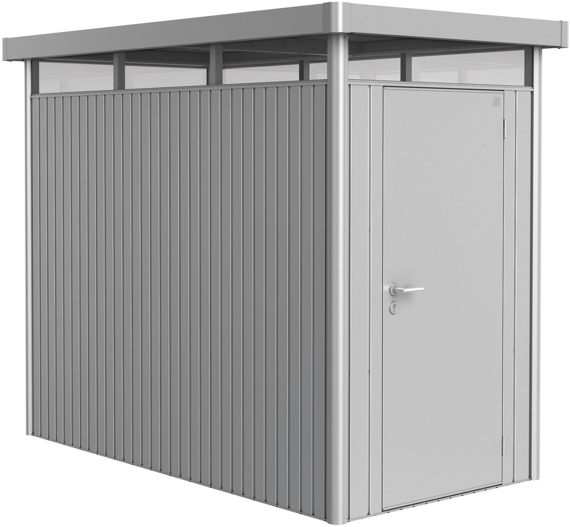 BIOHORT Gerätehaus »HIGHLINE Gr. HS, verschiedene Farben« stylisches Metall-Gartenhaus mit Flachdach silber-metallic