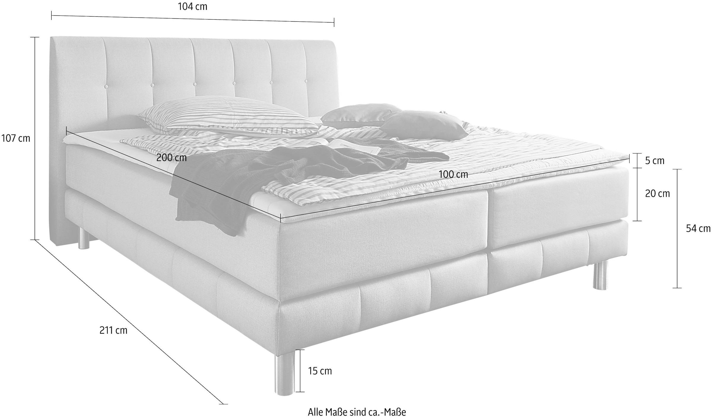 Home affaire Boxspringbett »Cafone« inkl. Topper, 5 Breiten, 3 Matratzenarten und 3 Härtegraden wählbar