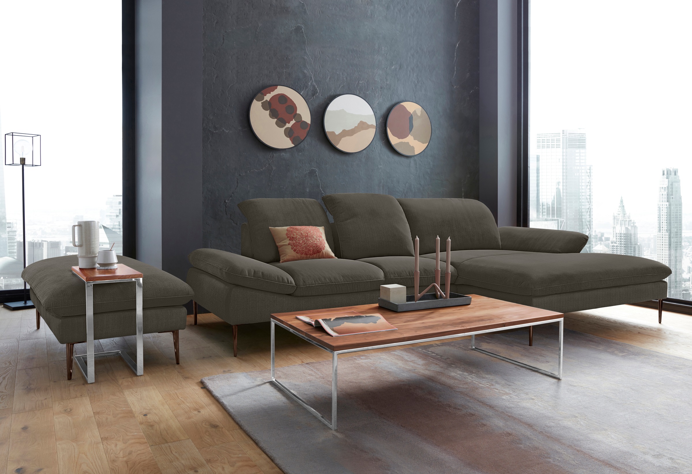 W.SCHILLIG Ecksofa »enjoy&MORE, Designsofa, bequem, zeitlos und elegant, L-Form«, Sitztiefenverstellung, Füße bronze pulverbeschichtet, Breite 310 cm