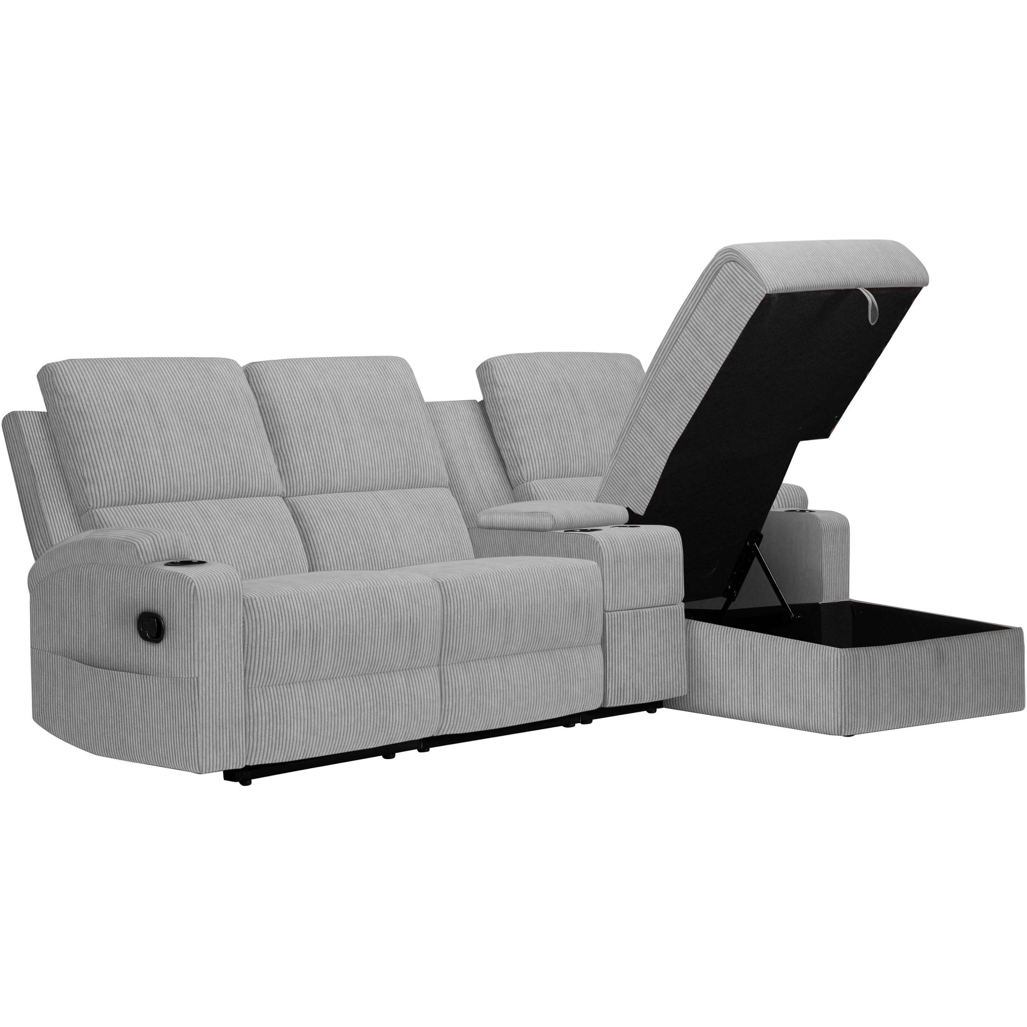 Home affaire Ecksofa »NAPORI Multimediasofa, 3er Kinosessel XXL, L-Form, Cord«, Kinosofa mit Relaxfunktion, Getränkehalter, Staufach und Staukasten