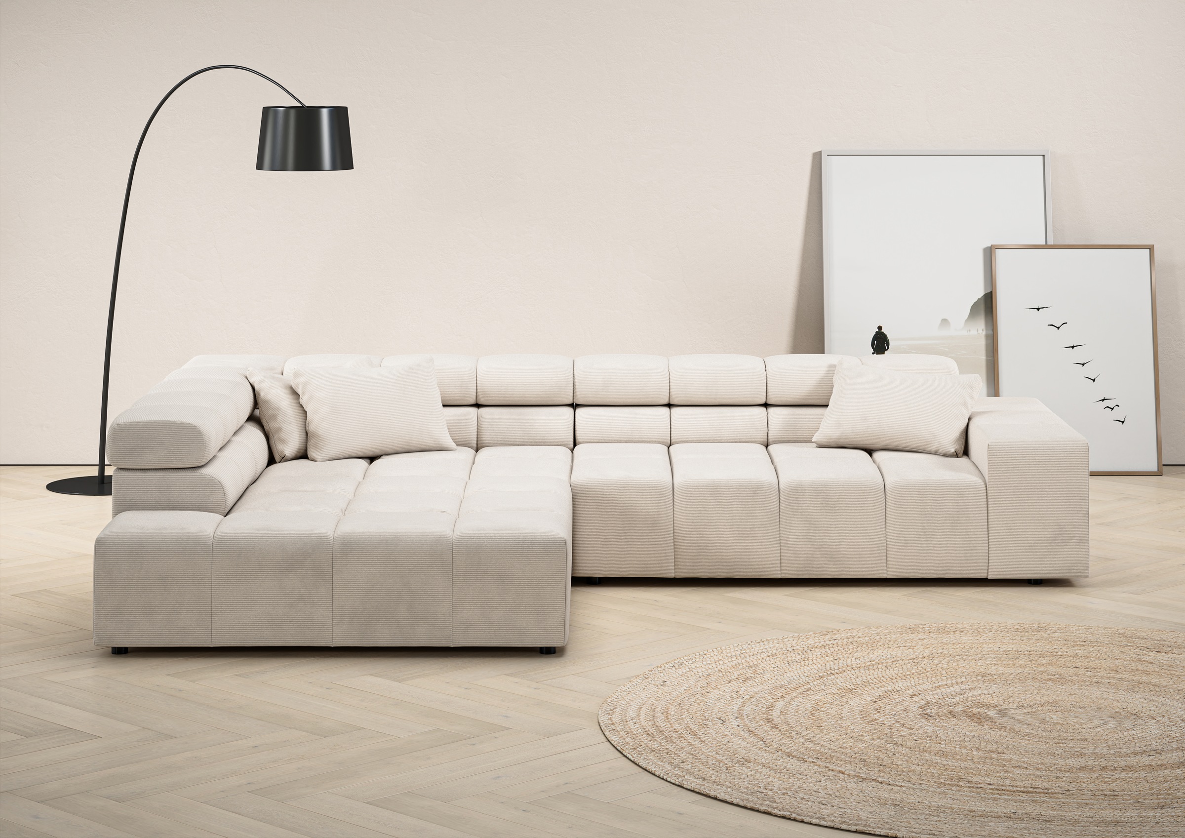 INOSIGN Ecksofa "Ancona incl. Kopfteilverstellung, Zierkissen Breite 319cm, günstig online kaufen