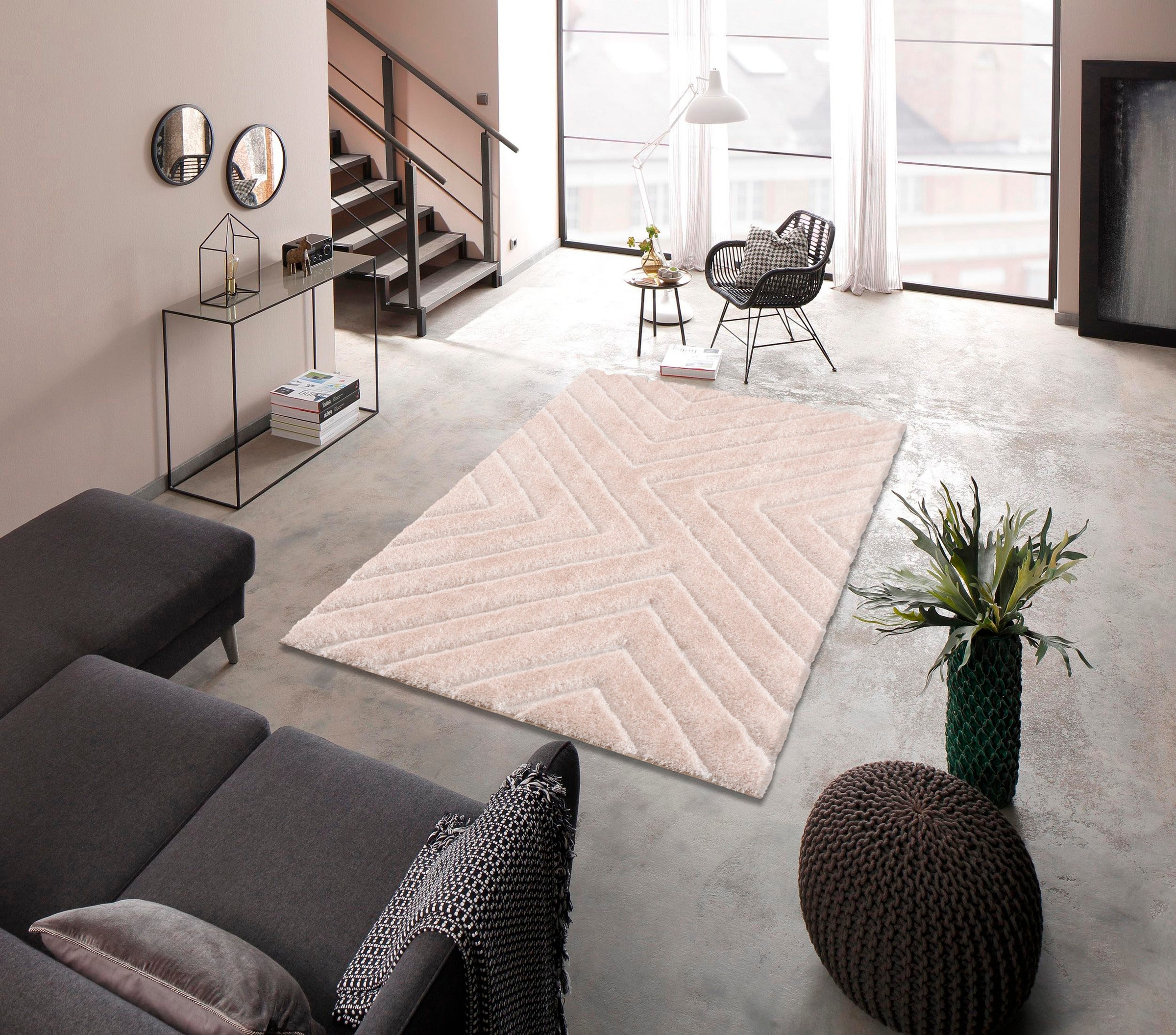 my home Hochflor-Teppich »Fiori« rechteckig 43 mm Höhe mit handgearbeitetem günstig online kaufen