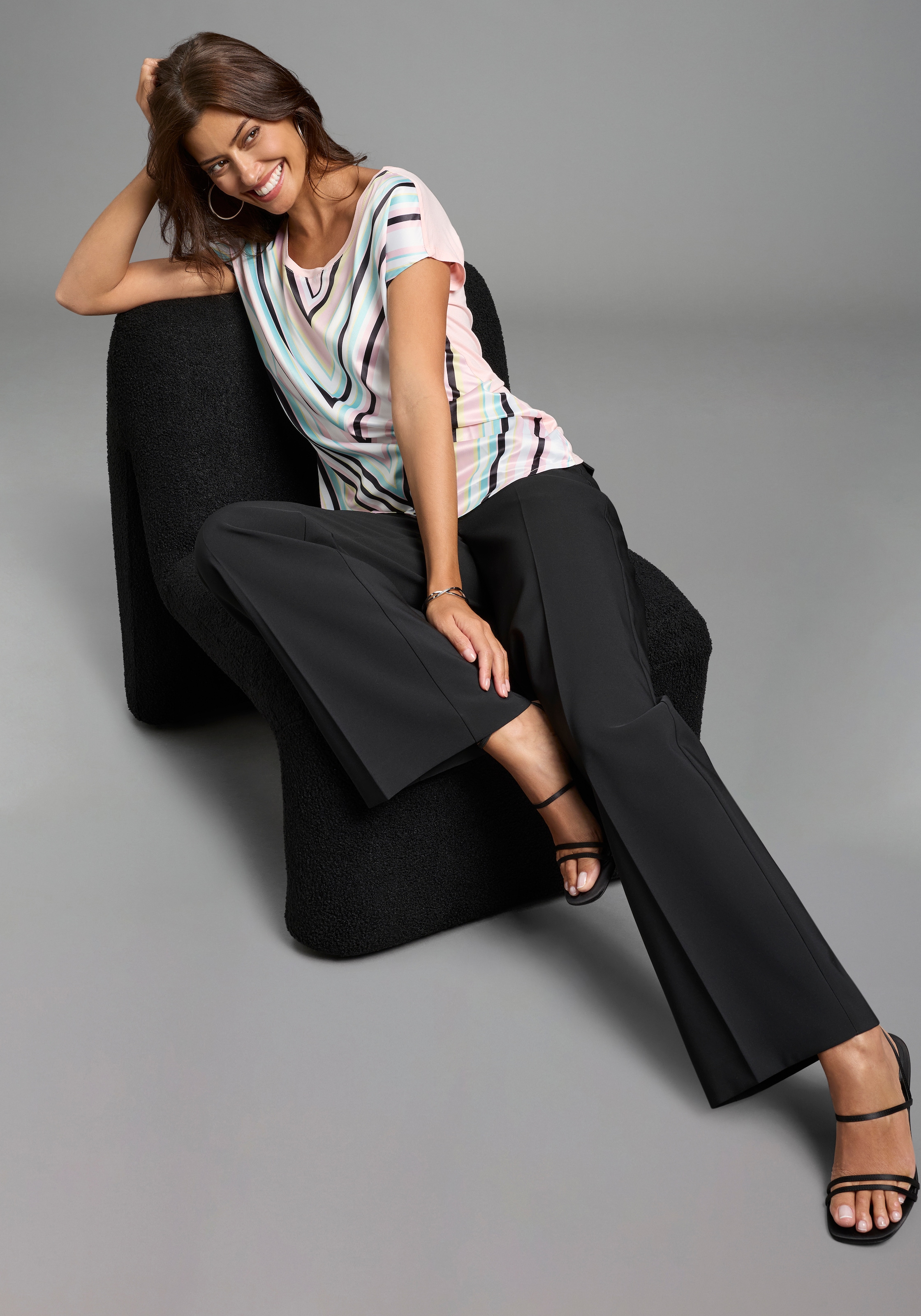 Laura Scott gemustert und gestreift, femininer Stil, Rundhalsausschnitt