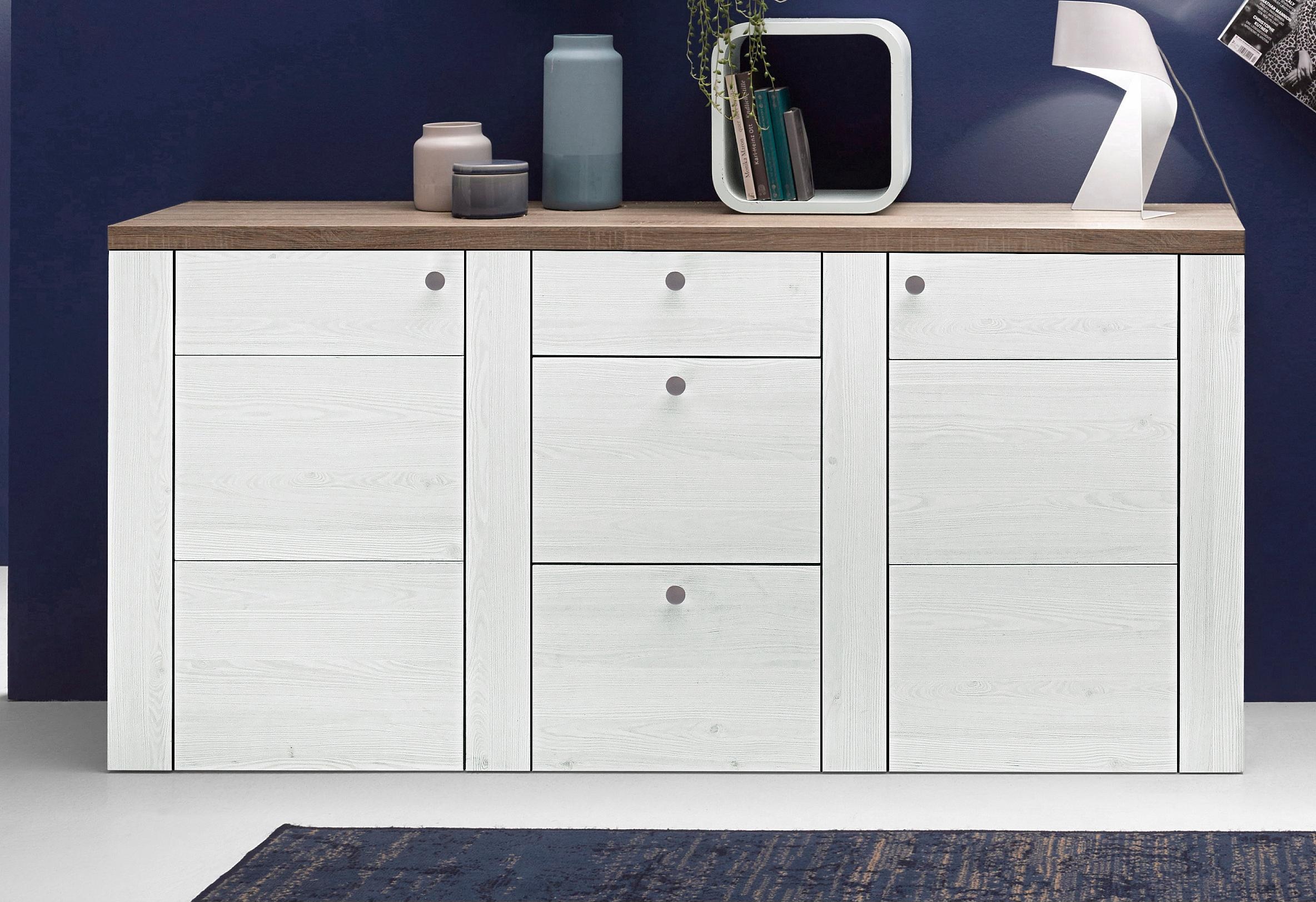 Home affaire Sideboard »Larona, zeitlose Kommode mit 2 Türen, 3 Schubkästen, Türkommode,«, Höhe 84 cm, viel Stauraum, Anrichte mit dekorativer Rahmenoptik