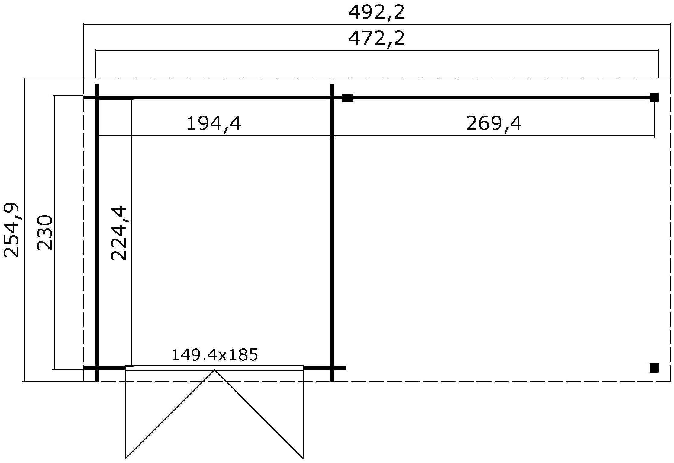 LASITA MAJA Gartenhaus »Long Beach«, (Set), Blochbohlenhaus 28mm Anbau, Fundamentmass 4722x2300, Carbongrau