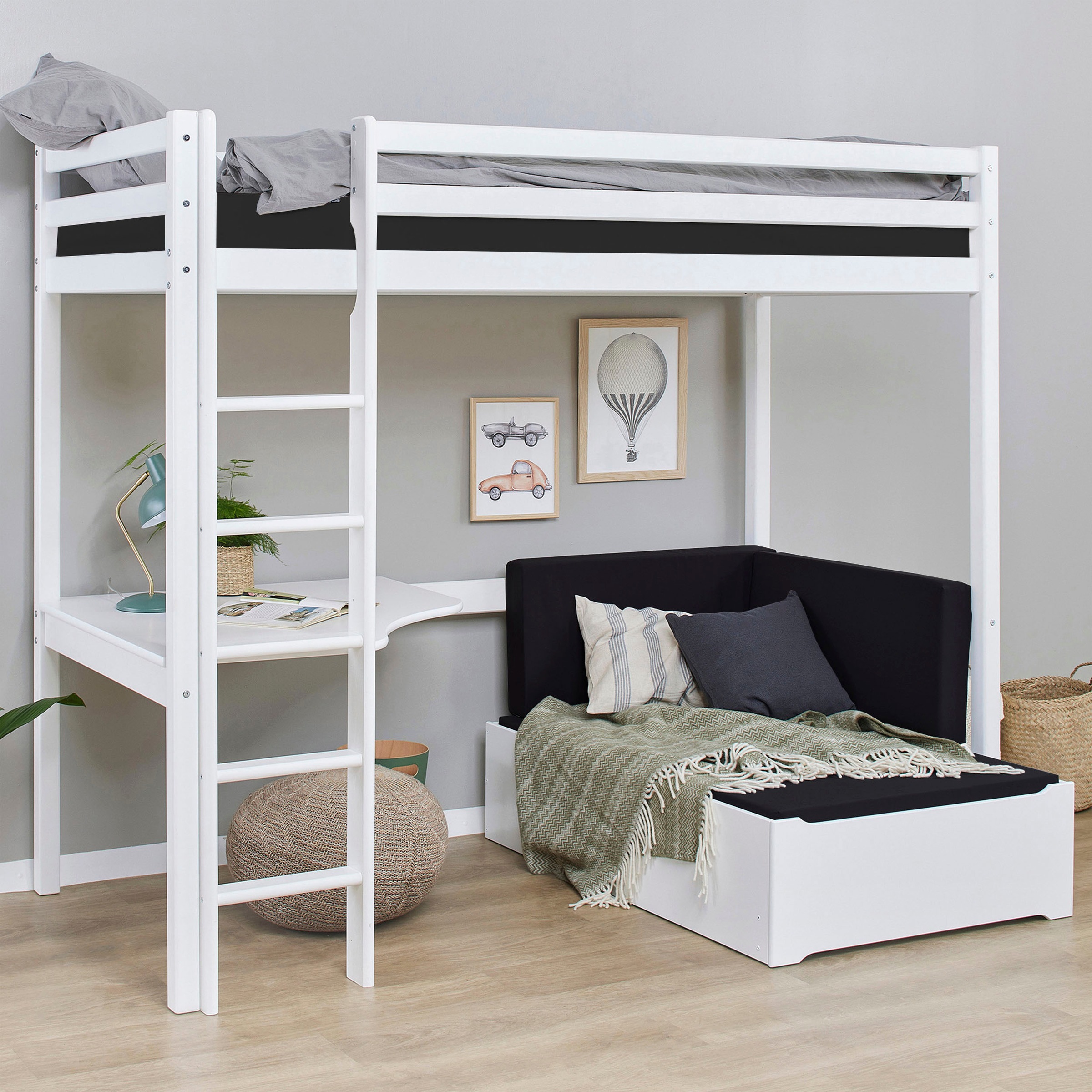 Hoppekids Hochbett »ECO Dream 90x200 mit Schreibtisch & Loungesofa / Gästeb günstig online kaufen