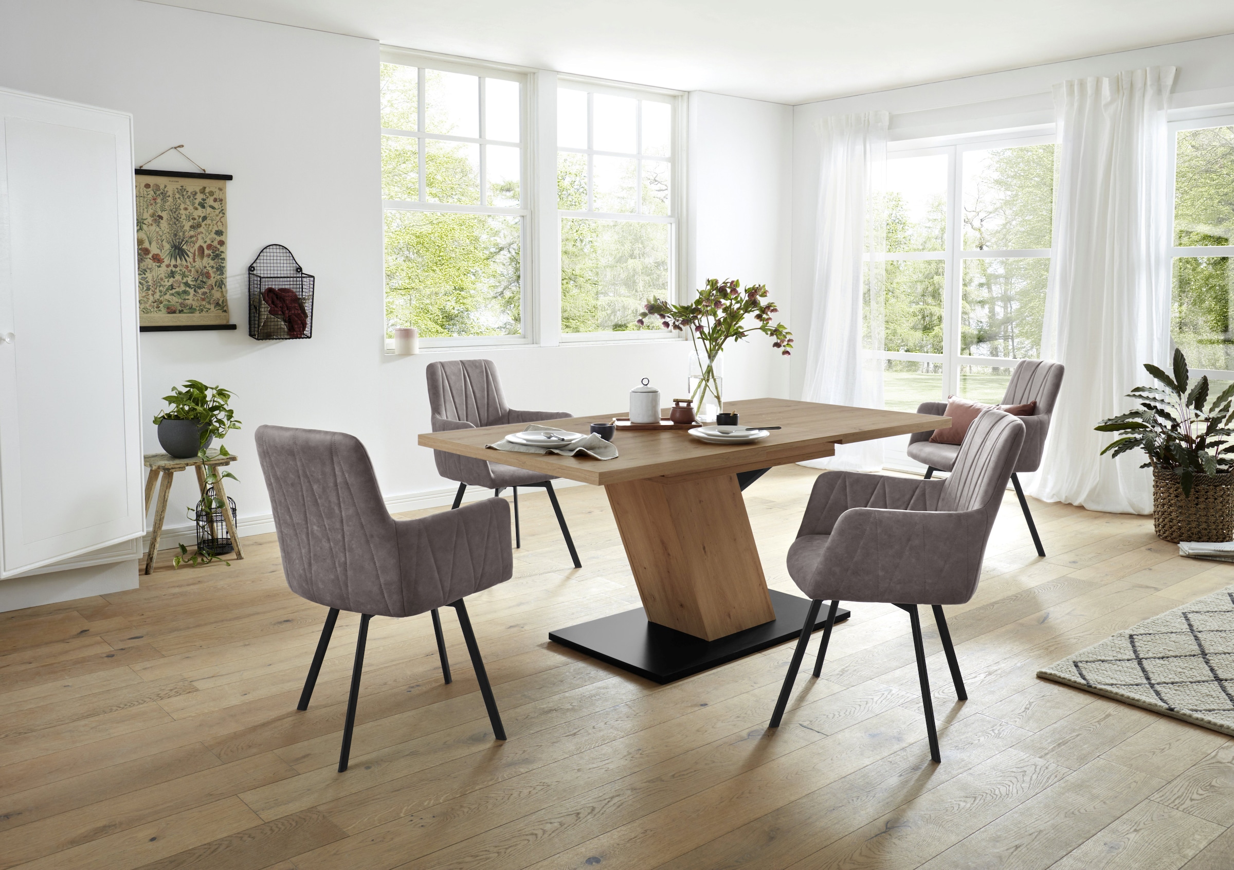 HELA Essgruppe »GESA«, (5 tlg., 1 Tisch / 4 Stühle), Tischplatte ausziehbar,  Stuhl 360 Grad drehbar im Online-Shop kaufen