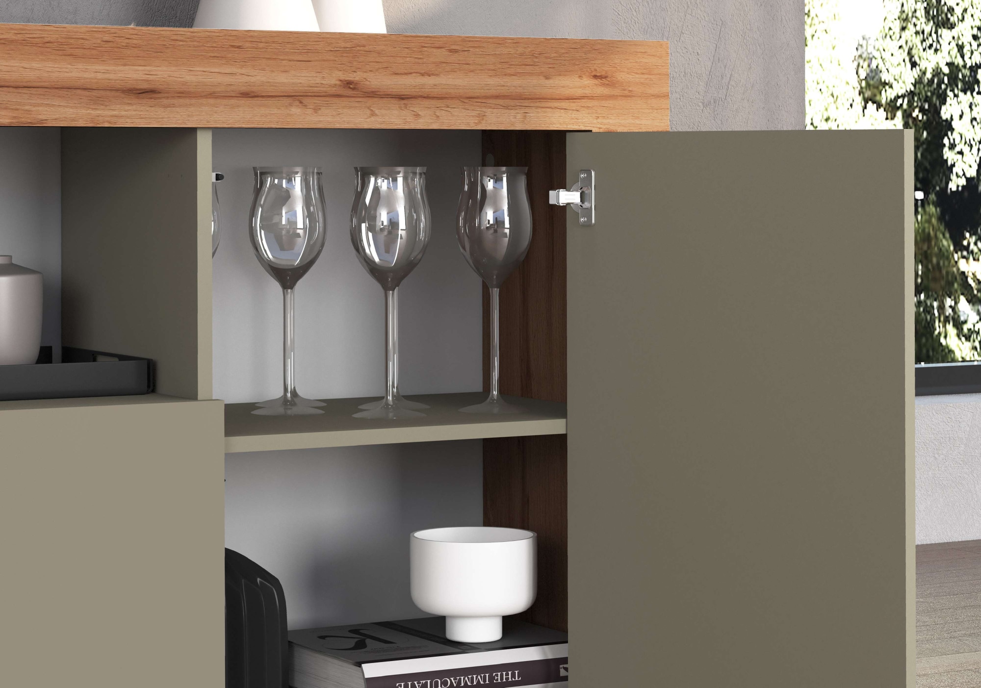 INOSIGN Sideboard »CHRONOS Breite 200 cm mit 4 Türen, 2 offene und 8 geschlossene Fächer«, (1 St.), Sideboard,Kommode, Schrank, Grifflos mit Push to Open, Made in Italy