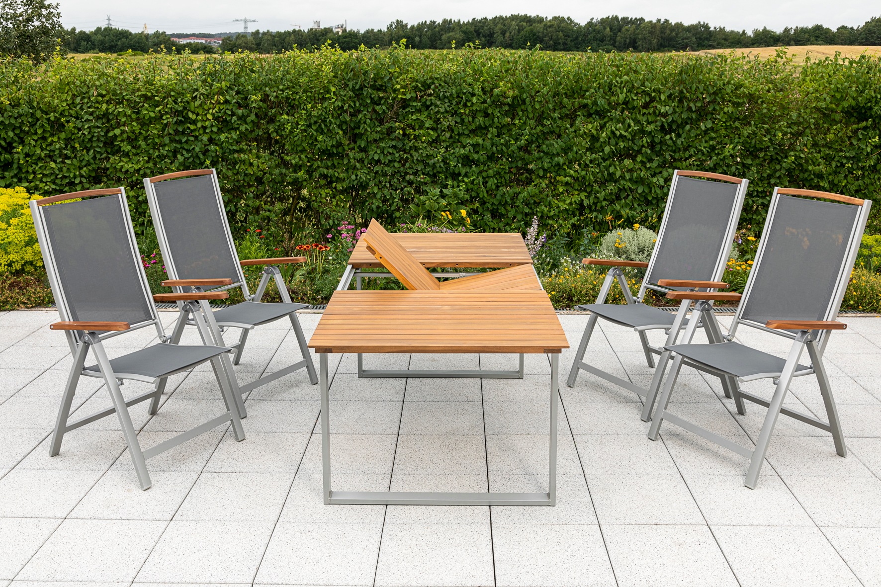 MERXX Garten-Essgruppe »»Siena««, (Set, 5 tlg., 5-fach verstellbare Rückenlehne), Ausziehtisch: LxB: 150-200 x 90 cm