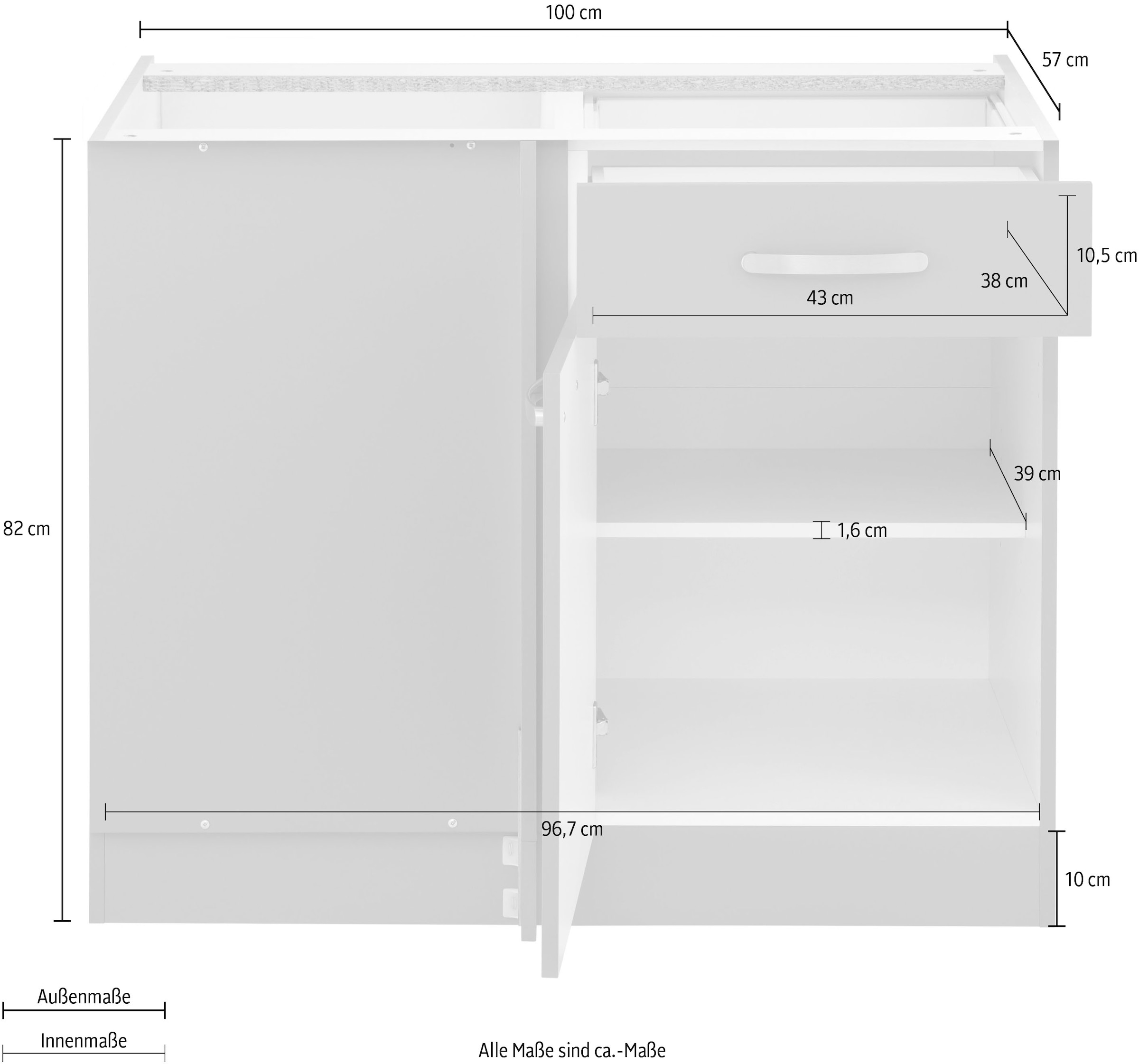 wiho Küchen Eckunterschrank »Kansas«, 100 cm breit, Planungsmaß 110 cm, ohne Arbeitsplatte