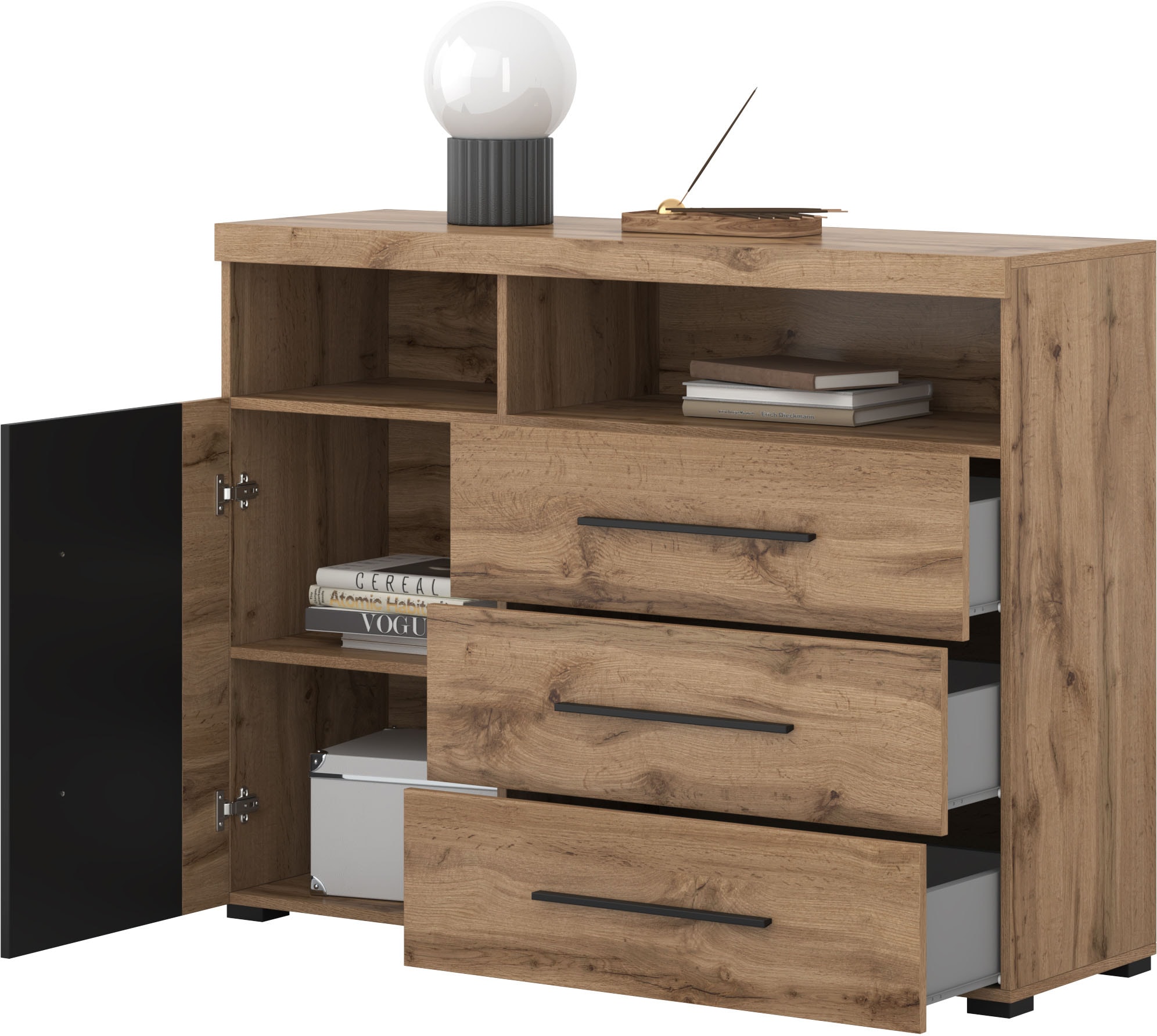 INOSIGN Kommode »Roger,Breite 120cm, moderne Anrichte mit 3 Schubladen«, Sideboard mit viel Stauraum, Masse 120x92x38,5 (B/H/T)