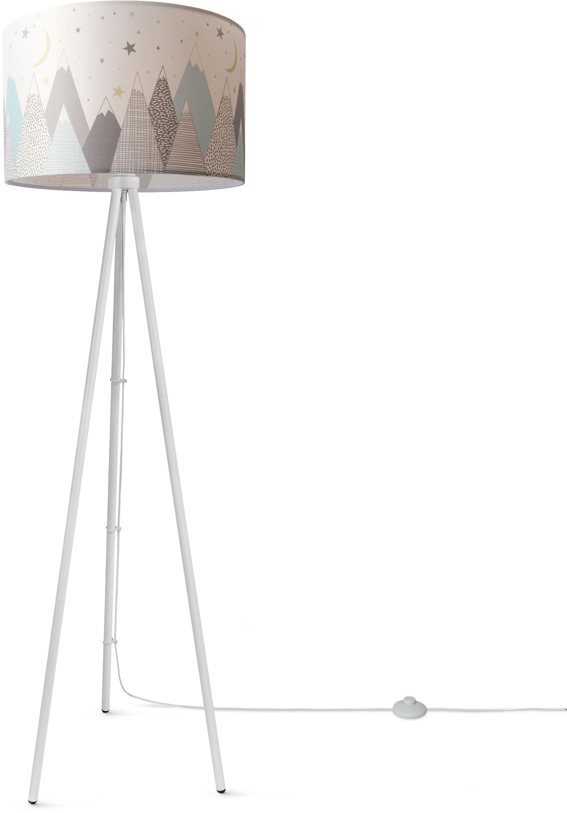 Paco Home Stehlampe »Trina Cosmo«, Leuchtmittel E27 | ohne Leuchtmittel, Stehlampe Kinderzimmer Stativ Stoffschirm Baby Mond Sterne Dreibein