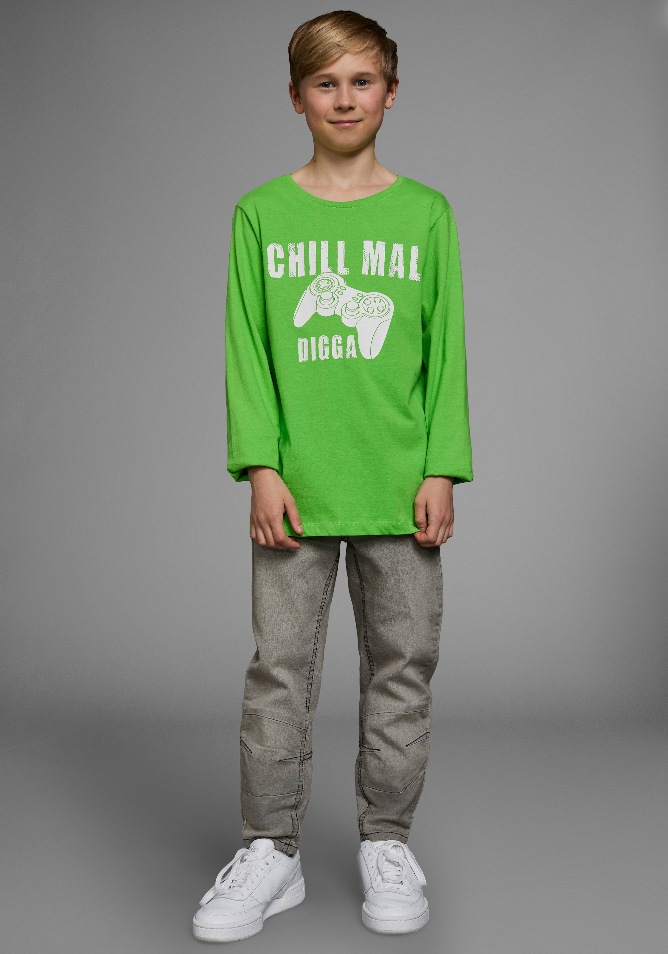 KIDSWORLD Langarmshirt »CHILL MAL DIGGA«, Langarm, Basic-Passform, mit peppigem Aufdruck