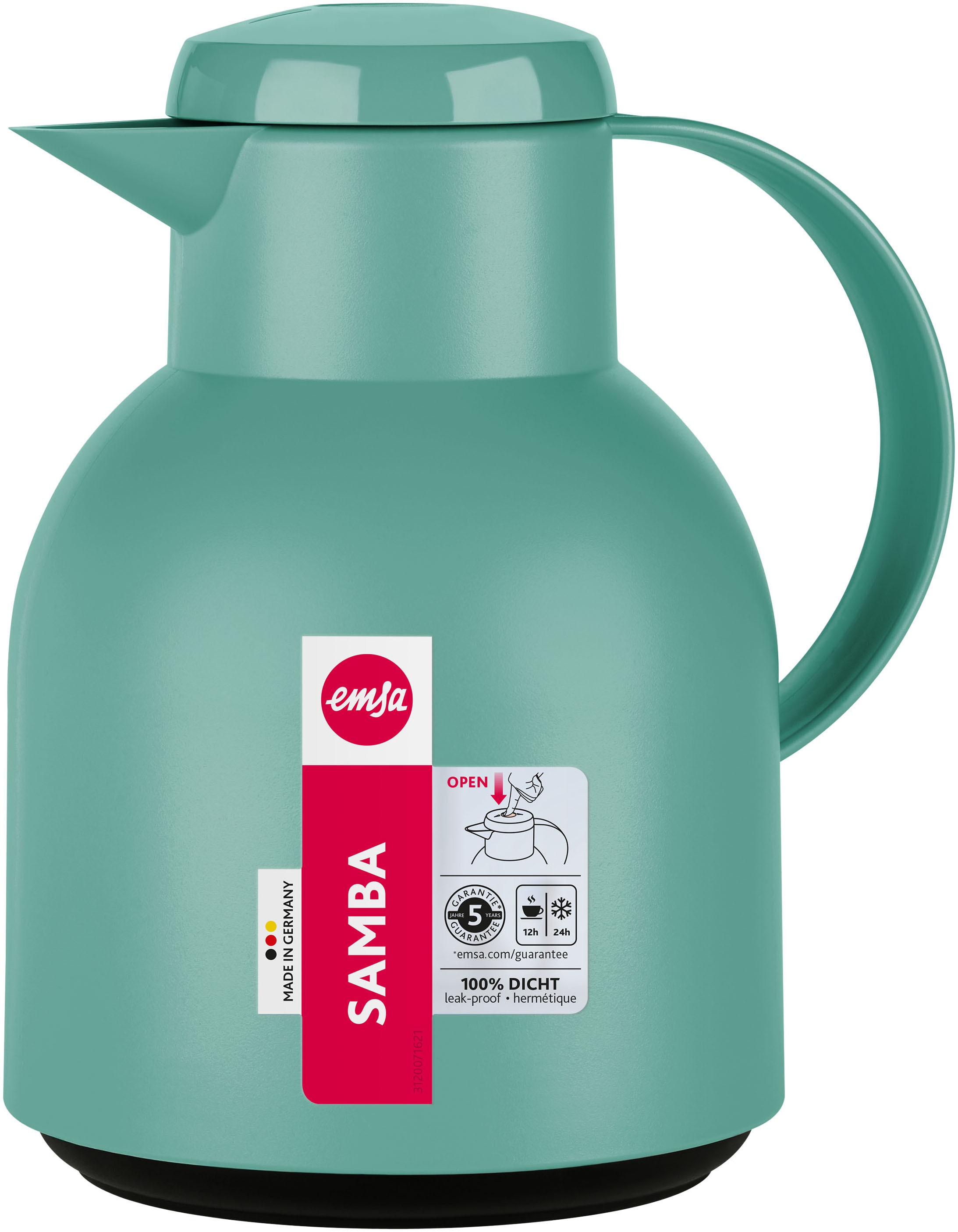 Emsa Isolierkanne »Samba«, 1 l, zeitloses Design, einfacher Knopfdruck, 24h kalt, 12h warm