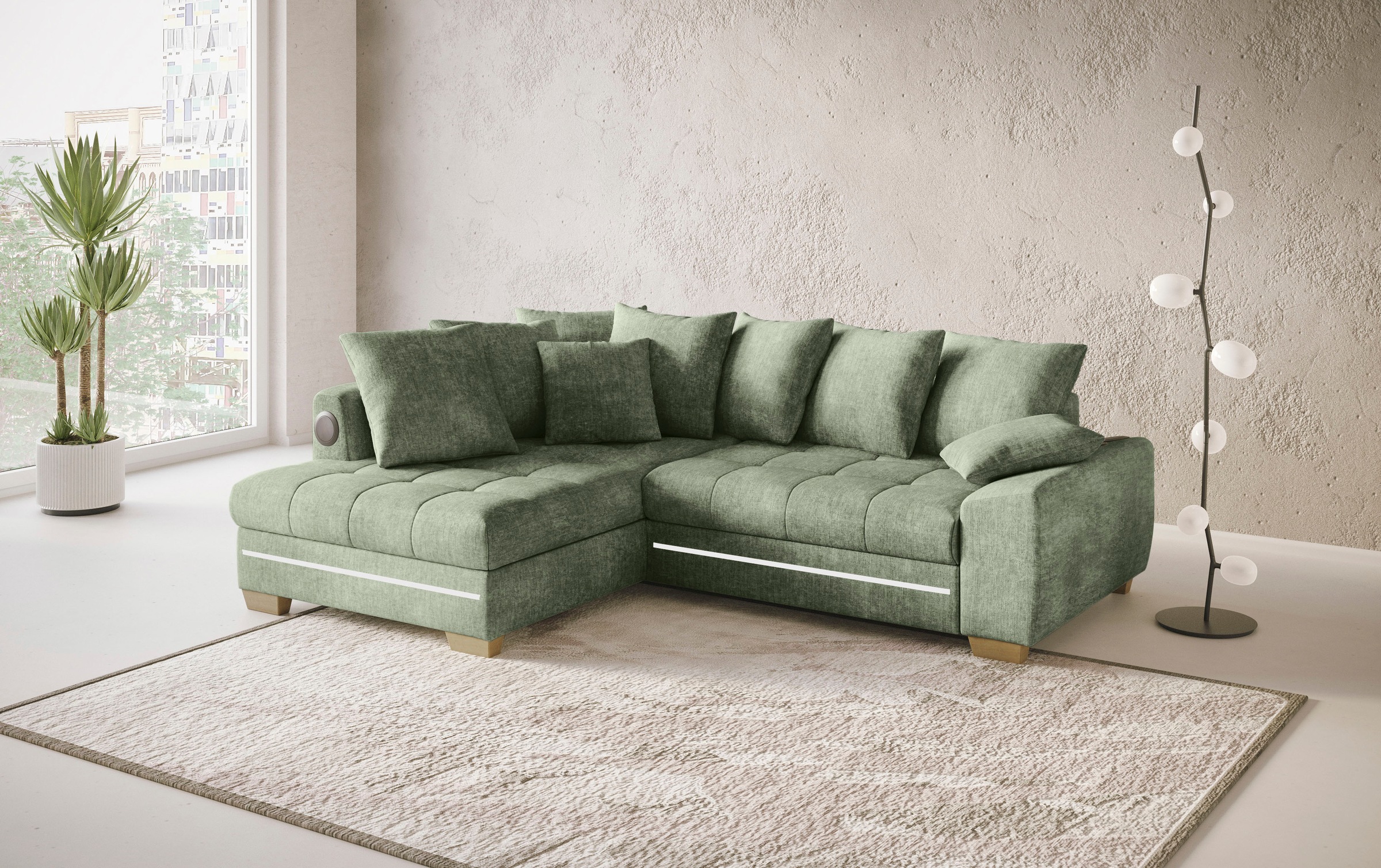 Mr. Couch Ecksofa »Nikita II, L-Form«, mit Kaltschaum, RGB-LED, Soundsystem, wahlweise mit Bett, Bettkasten