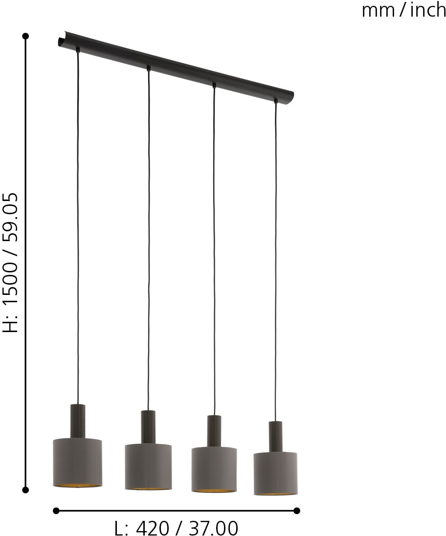 EGLO Hängeleuchte »CONCESSA 1 Pendellampe, Stahl, Textil, E27, IP20, Esstischlampe, Lampe«, 4 flammig, Leuchtmittel E27 | ohne Leuchtmittel, Hängelampe mit Textil - für Esszimmer, Küche oder Wohnzimmer
