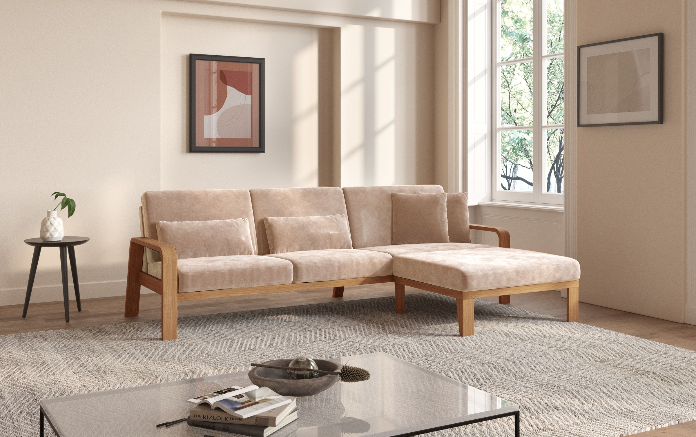 sit&more Ecksofa "Kolding L-Form" Armlehnen aus eichefarbigem Buchenholz, v günstig online kaufen