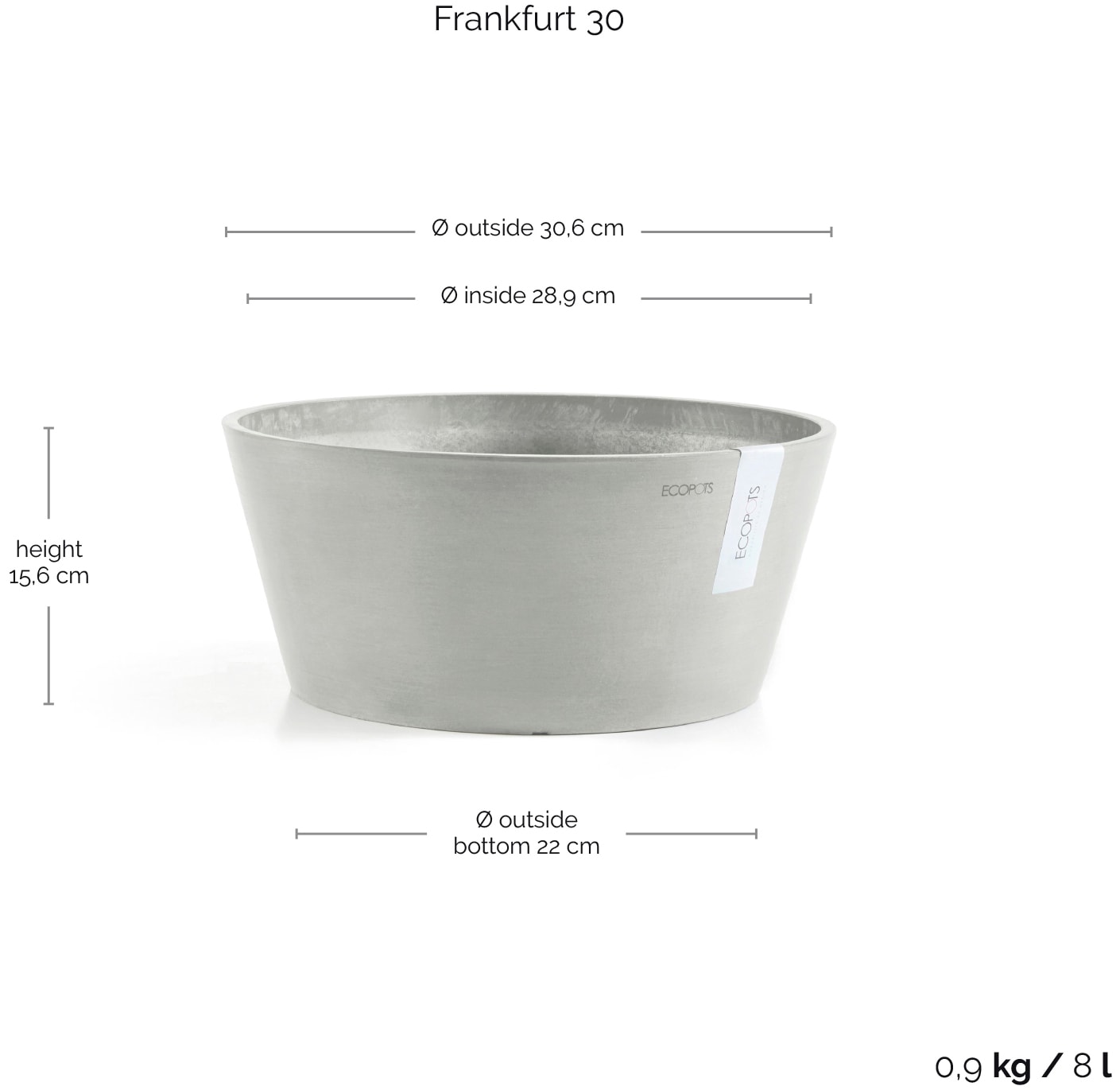 ECOPOTS Blumentopf »Frankfurt 30 Weißgrau« für innen und außen: frostsicher, bruchsicher und lichtbeständig