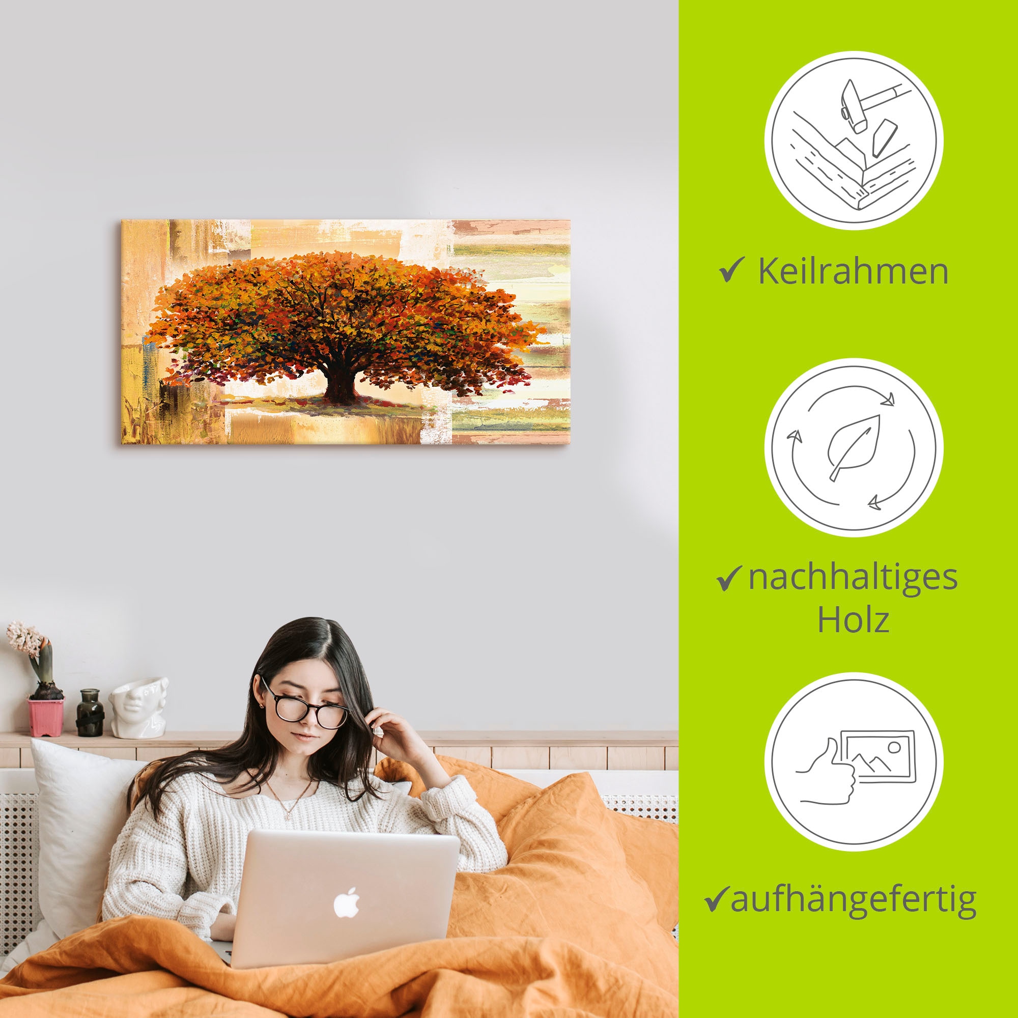 Artland Wandbild »Herbstbaum auf abstraktem Hintergrund«, Bäume, (1 St.), als Alubild, Outdoorbild, Leinwandbild, Poster in verschied. Größen
