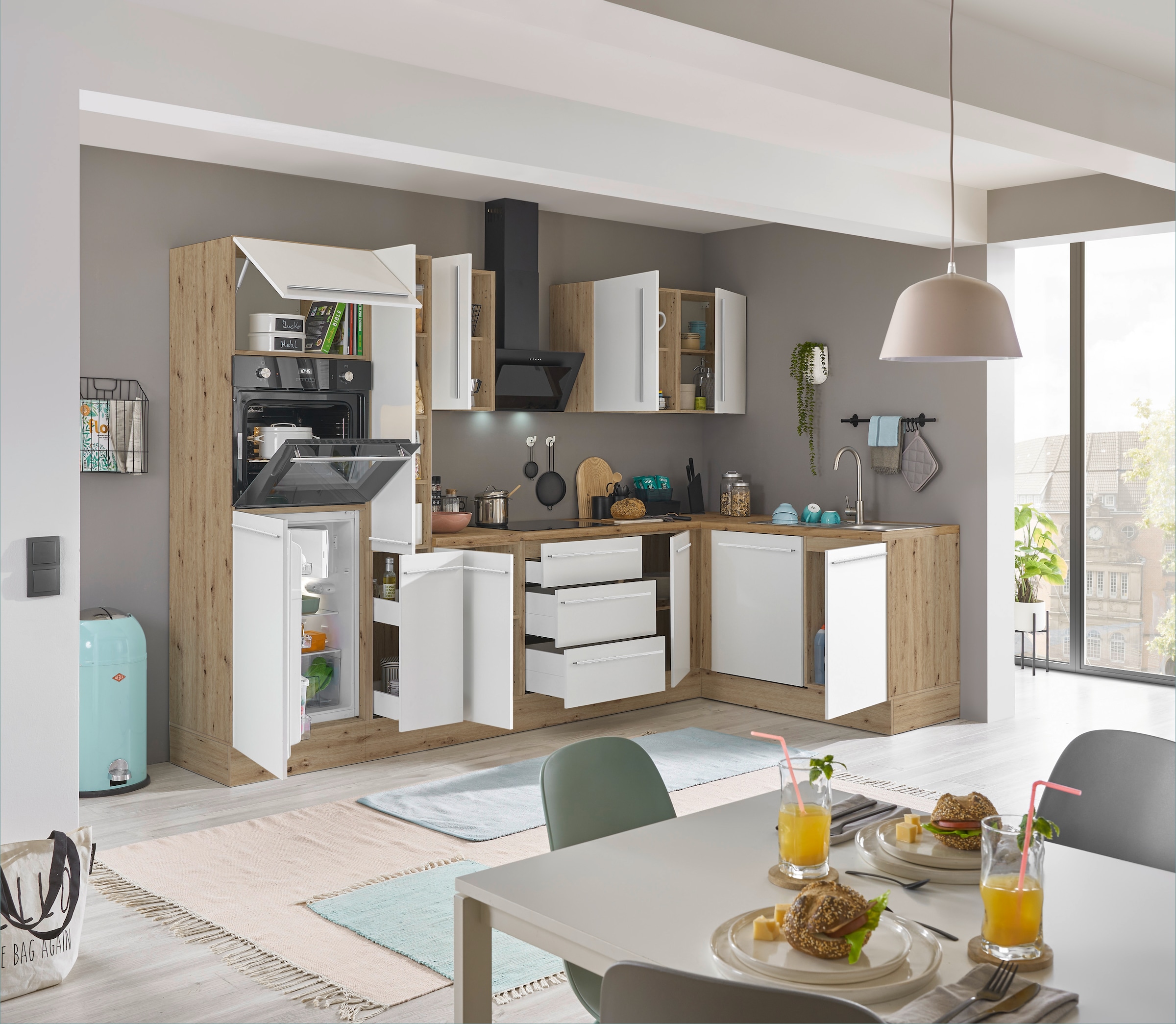 KOCHSTATION Winkelküche »Florida, Stellbreite 310x175 cm«, wahlweise mit E-Geräten, mit Softclose für Türen und Schubkästen