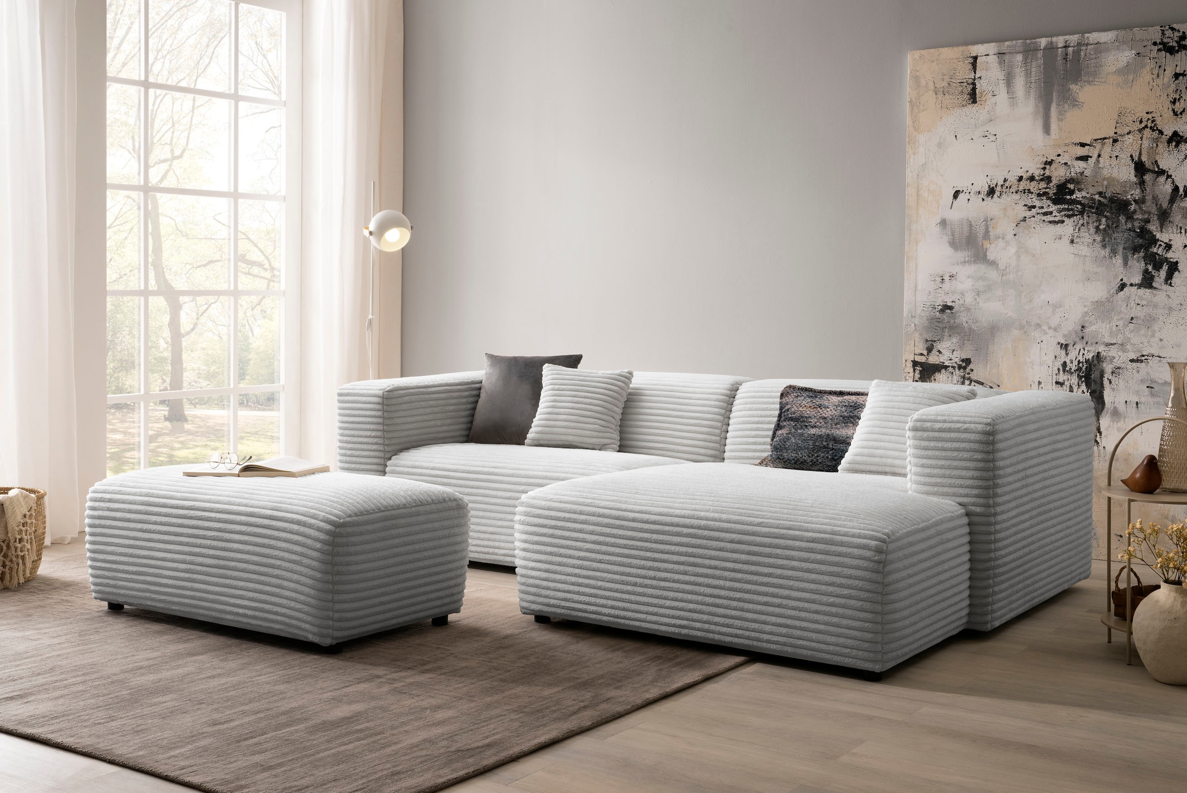 andas Polsterecke »BAKELS, Ecksofa-Set mit Hocker, L-Form mit Schlaffunktion«, Ecksofa-Set (incl. Hocker) im trendigen Megacord