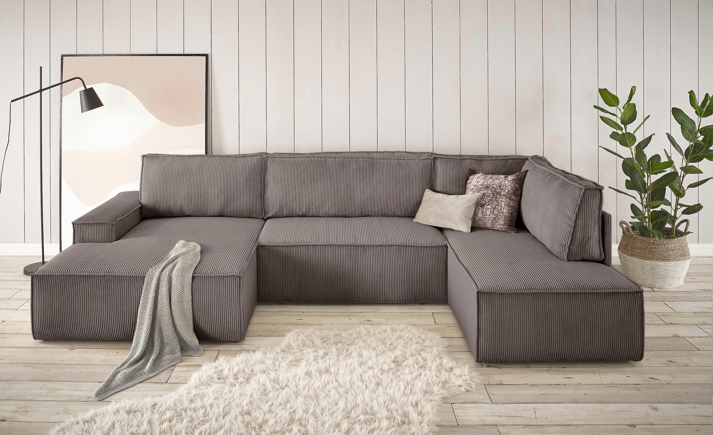 Home affaire Wohnlandschaft »SHERWOOD 329 cm, U-Form, Schlafsofa,«