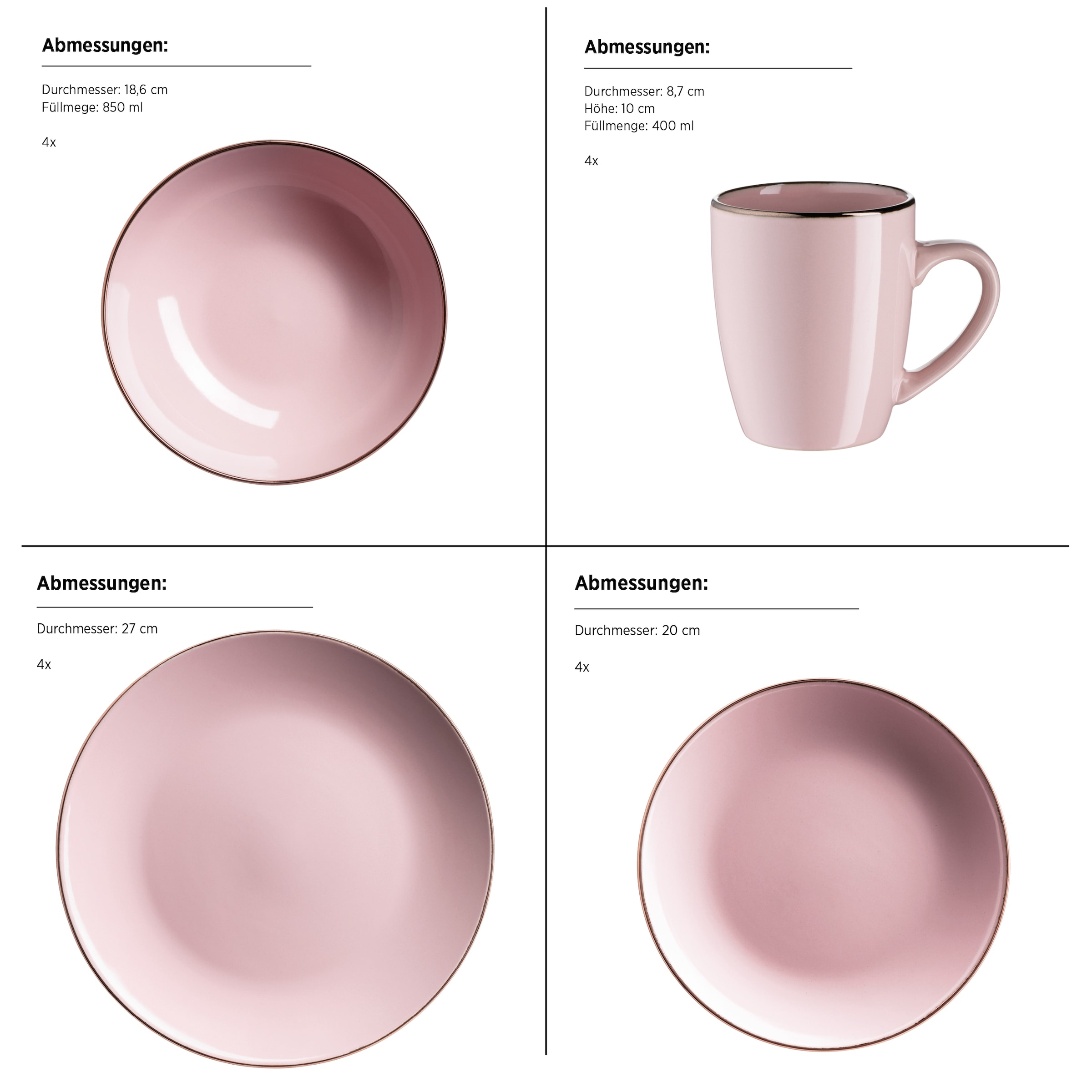 MÄSER Kombiservice »METALLIC RIM, Geschirr-Set, Steinzeug«