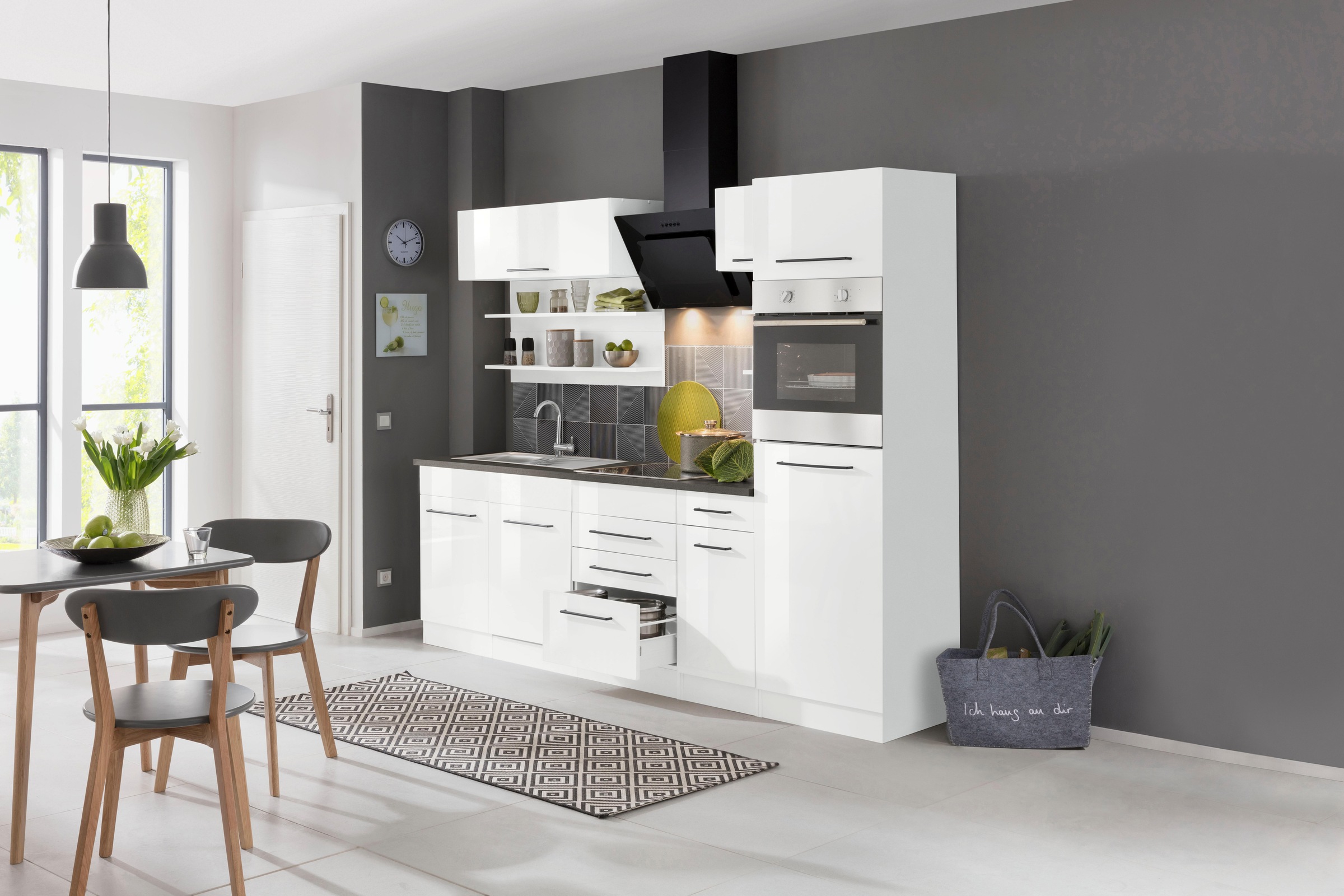 KOCHSTATION Küchenzeile »KS-Tulsa«, mit E-Geräten, Breite 270 cm, schwarze Metallgriffe, MDF Fronten
