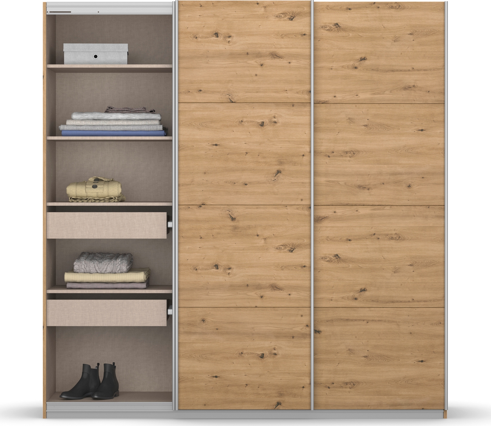 rauch Schwebetürenschrank »Kleiderschrank Schrank Garderobe KOLUNA mit Dekor-Front«, inkl. 2 Innenschubladen sowie extra Einlegeböden MADE IN GERMANY