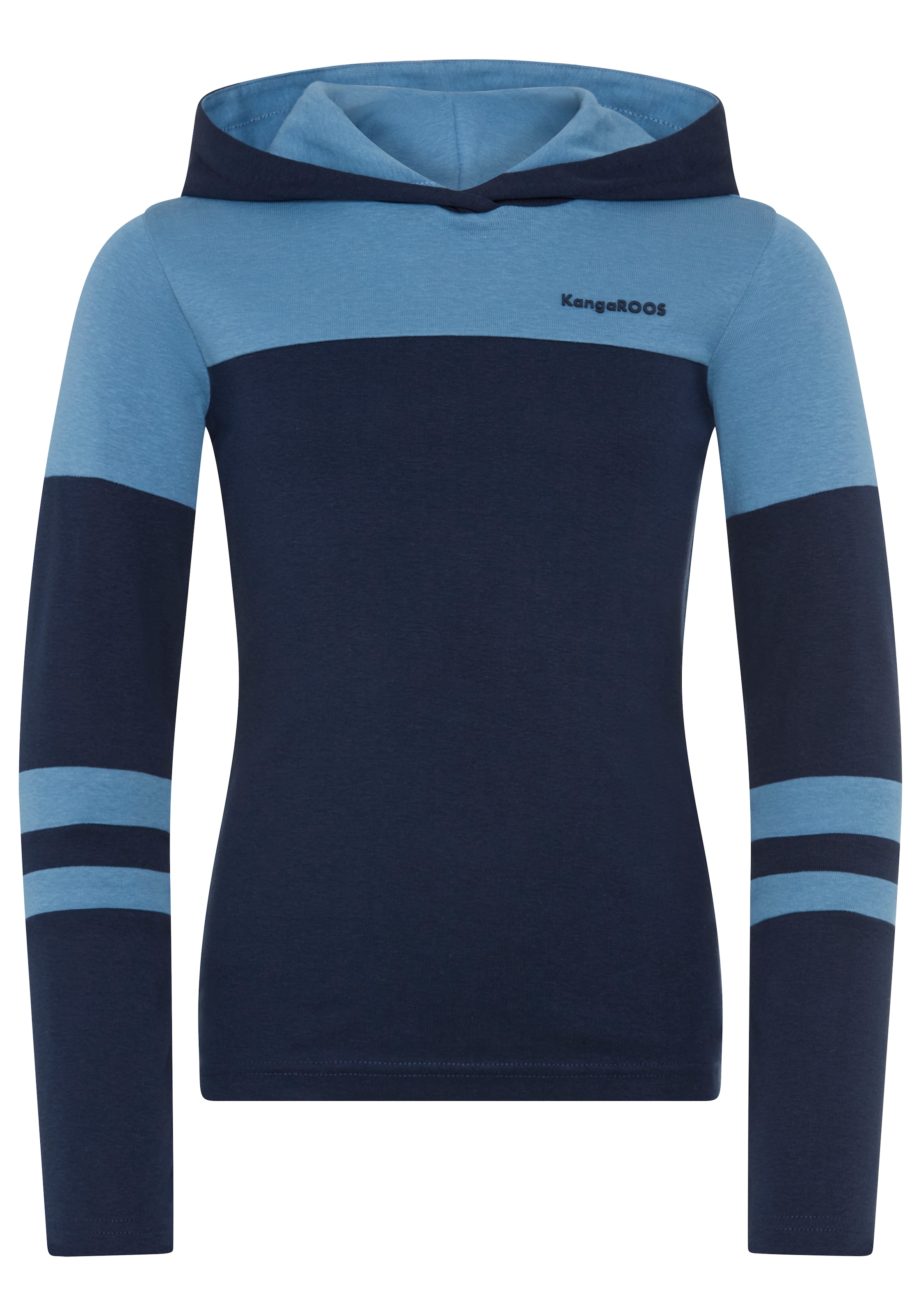 KangaROOS Langarmshirt »Kapuzenshirt in colorblocking Design« eng anliegende Passform, langärmlig, mit Kapuze, Logo-Stickerei