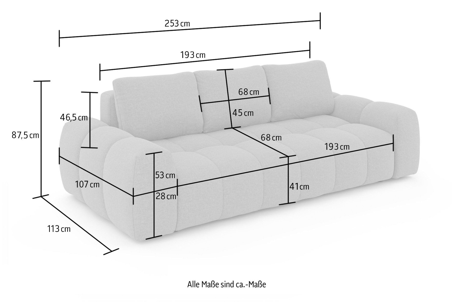 OTTO home 3-Sitzer »AZITA optionale Schlafsofa mit Bettkasten, Breite 253cm« Sofa mit Wellenunterfederung, Bubble-Optik, Verlässliche Qualität