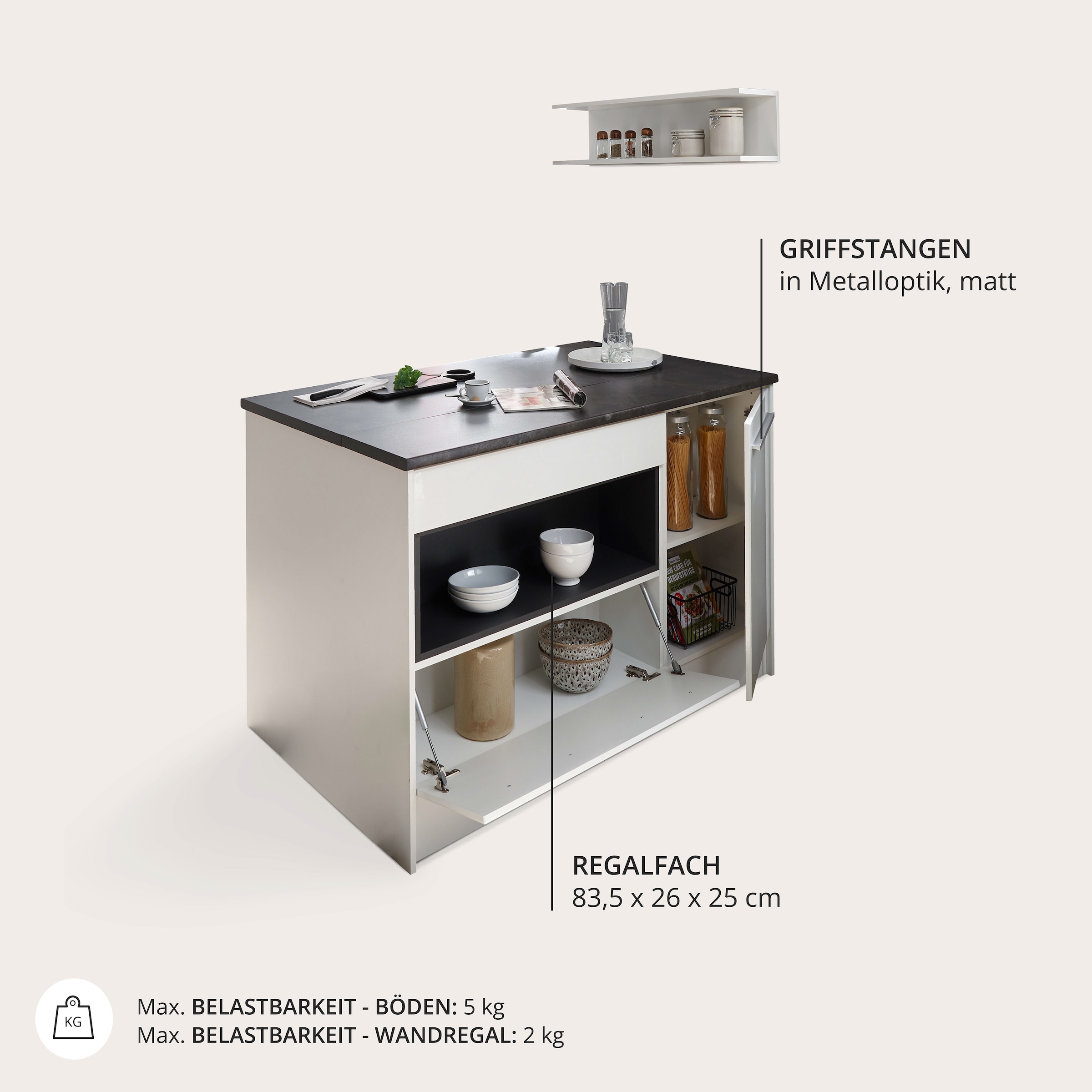 BASIC by Balculina Kücheninsel »Jazz Kücheninsel«, Breite 145 cm, Türen und Schubkästen
