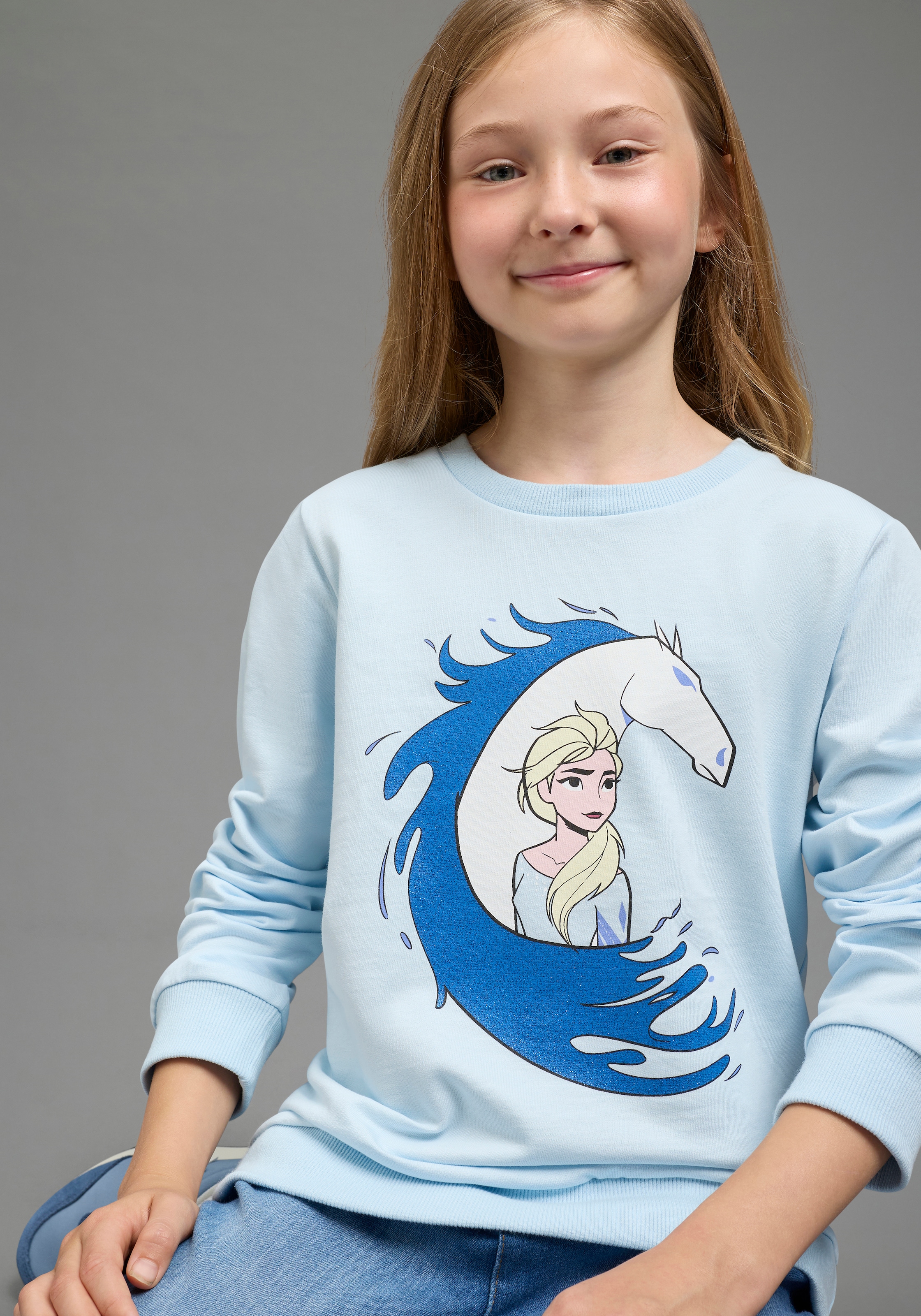 KIDSWORLD Sweatshirt »FROZEN Glitzerdruck Sweatshirt, Disney«, mit Rundhalsausschnitt, Langarm, hüftlange Basic-Passform
