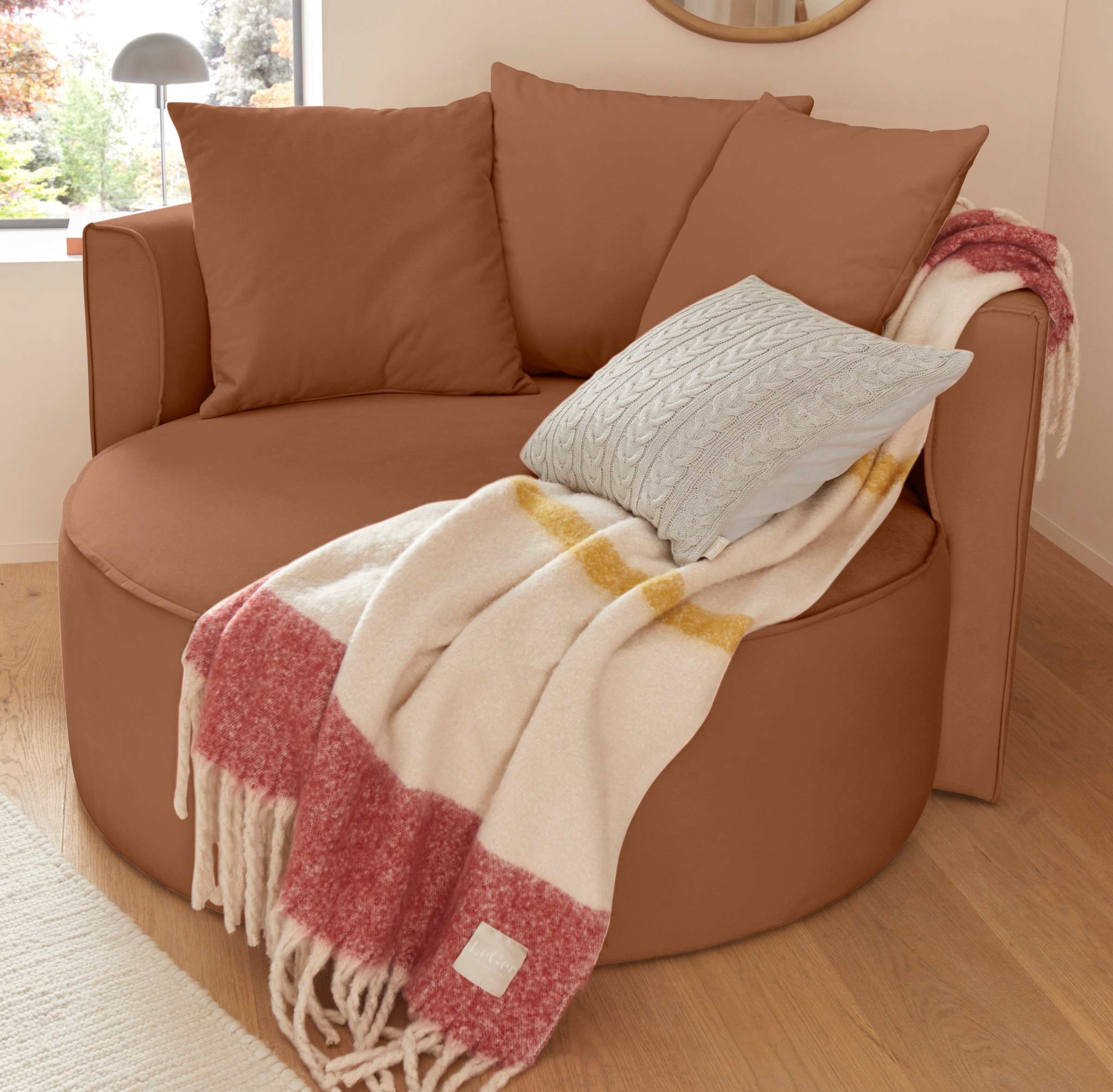LeGer Home by Lena Gercke XXL-Sessel »ISALIE, Sessel in modernen Farben, Lesesessel, Loveseat, Big-Sessel«, trendige Stoffe, mit 3 Zierkissen, große Sitzfläche, Hocker optional