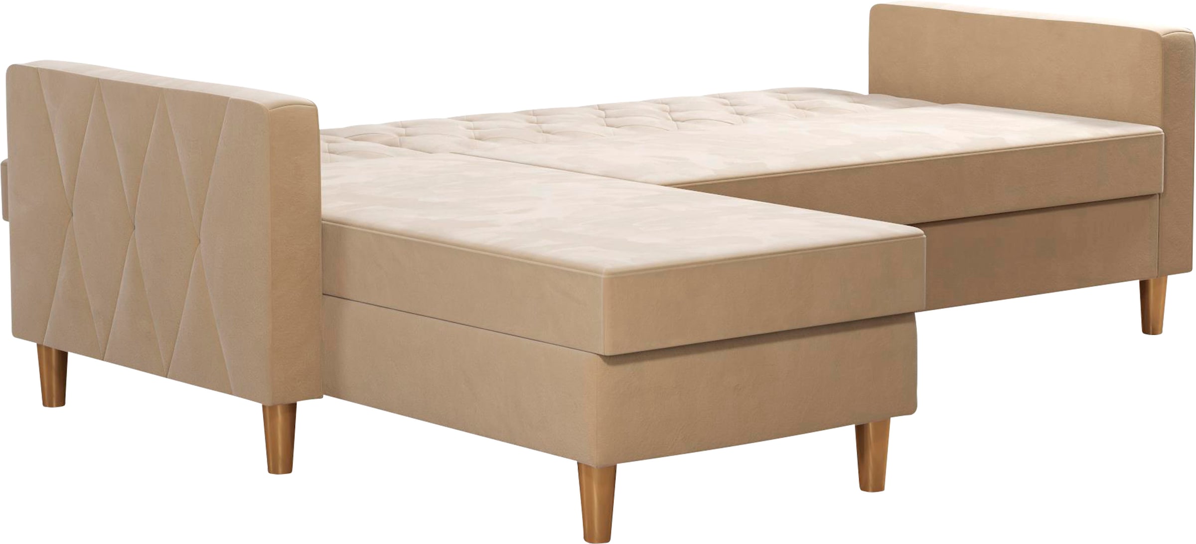 Cosmo Living Ecksofa »Liberty«, mit Schlafffunktion, Recamiere mit Stauraum beidseitig montierbar