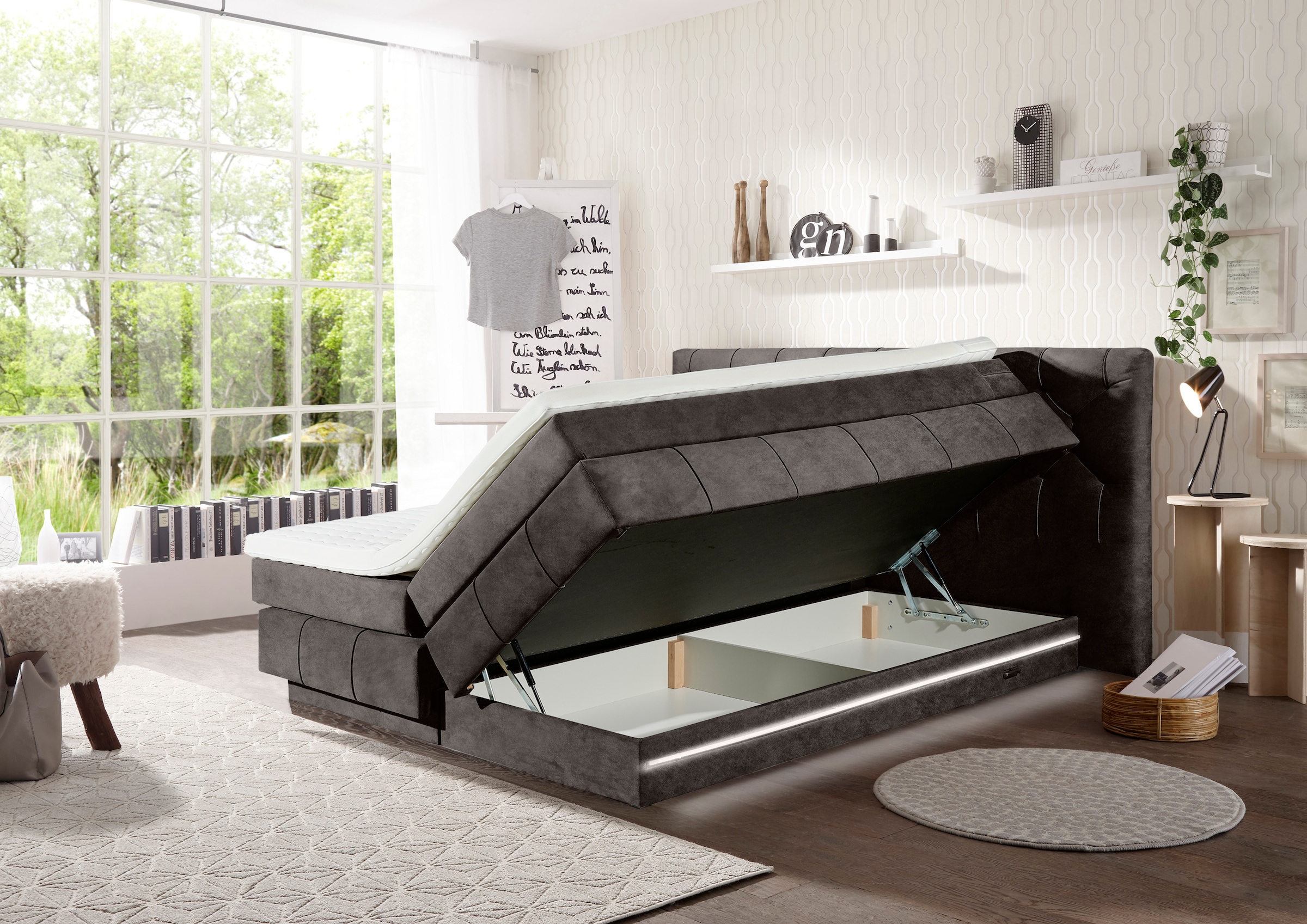 8. Bild von ED EXCITING DESIGN Boxspringbett »Florenz«, inkl. zwei schwebenden Bettkästen, wahlweise mit LED-Leiste