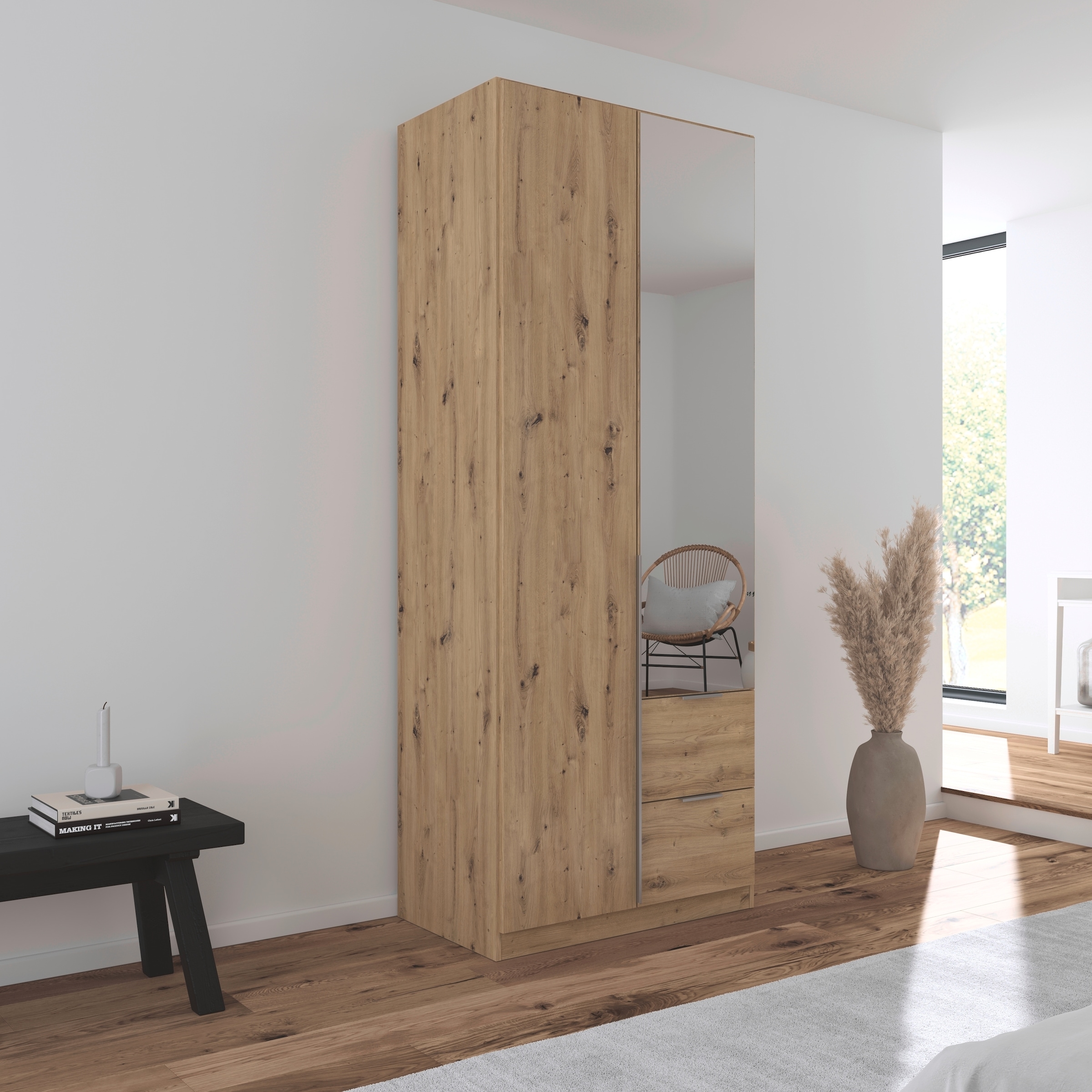 rauch Drehtürenschrank »Kleiderschrank Schrank Garderobe AGORDO mit Dekor- oder Hochglanzfront«, (in zwei Griff-Farben mit Dekor- oder Hochglanzfront), mit Außenschubkästen, in 6 Breiten und 2 Höhen MADE IN GERMANY