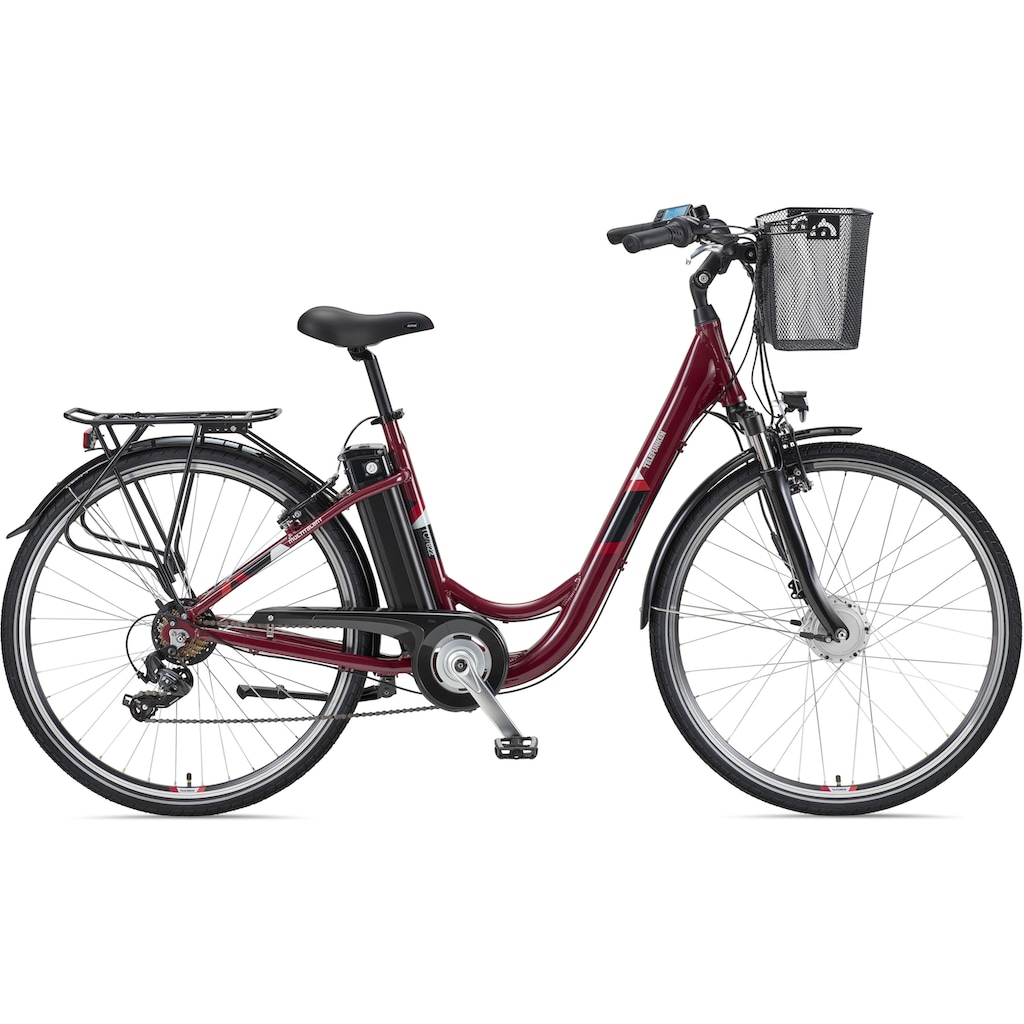 Telefunken E-Bike »Multitalent RC822«, 7 Gang, Shimano, Tourney, Frontmotor 250 W, (ca. 100 km Reichweite-2 V-Bremsen-Beleuchtung-Straßenzulassung), City Elektrofahrrad, Pedelec, Damen Herren, 28 Zoll, 36 V 374 Wh Akku