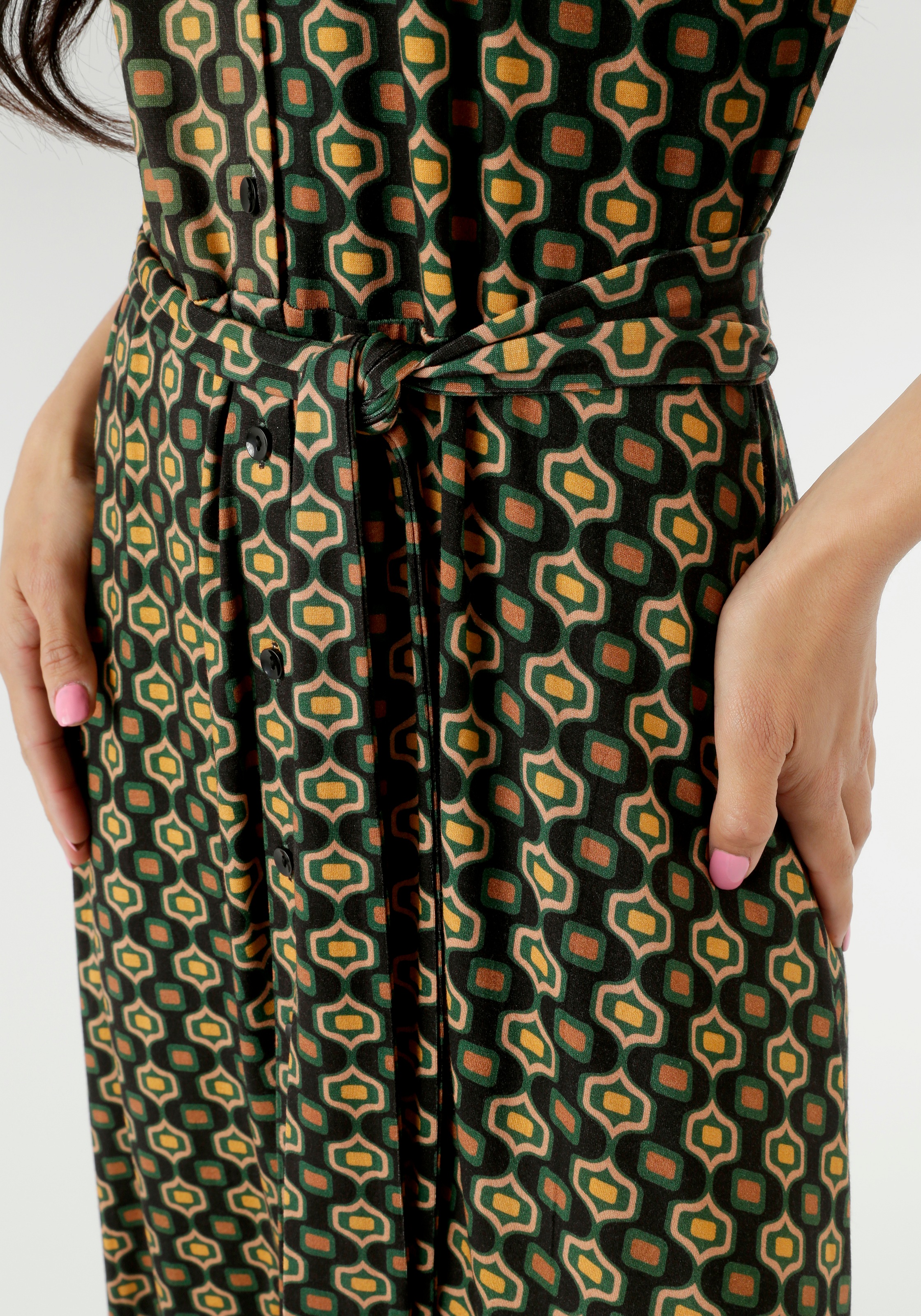 Aniston SELECTED Jerseykleid, mit Retromuster und abnehmbarem Bindeband - NEUE KOLLEKTION