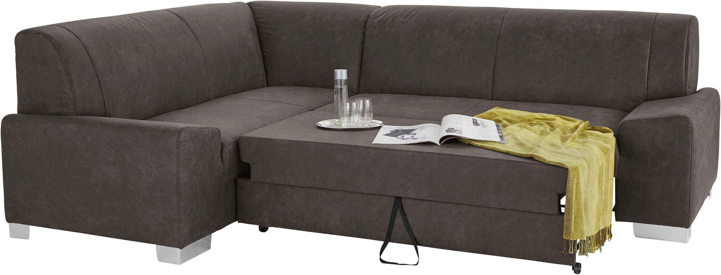 DOMO collection Ecksofa »Anzio in kubischer Formensprache, flache Armlehnen, L-Form«, Wahlweise mit Bettfunktion und Federkern für hohen Sitzkomfort
