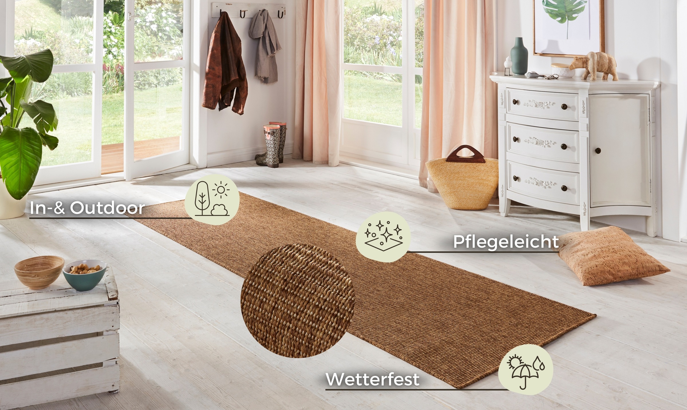 2. Bild von HANSE Home Läufer »Nature, In- und Outdoor«, rechteckig, Teppich, Wetterfest, Balkon, Flur, Wohnzimmer, Wasserfest, Sisal Optik