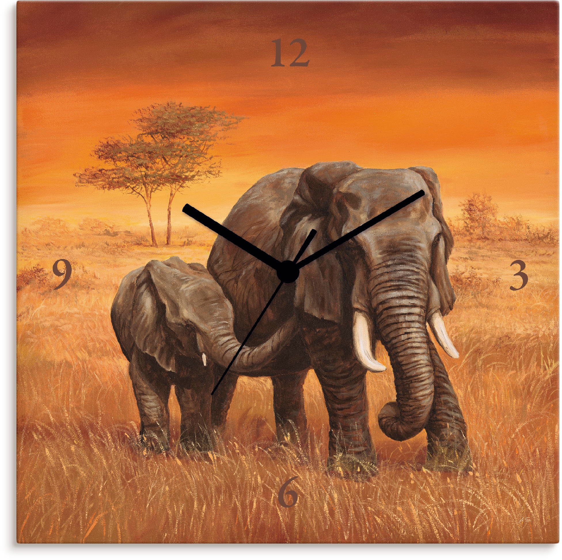 Artland Wanduhr »Elefanten«, wahlweise mit Quarz- oder Funkuhrwerk, lautlos  ohne Tickgeräusche auf Rechnung kaufen