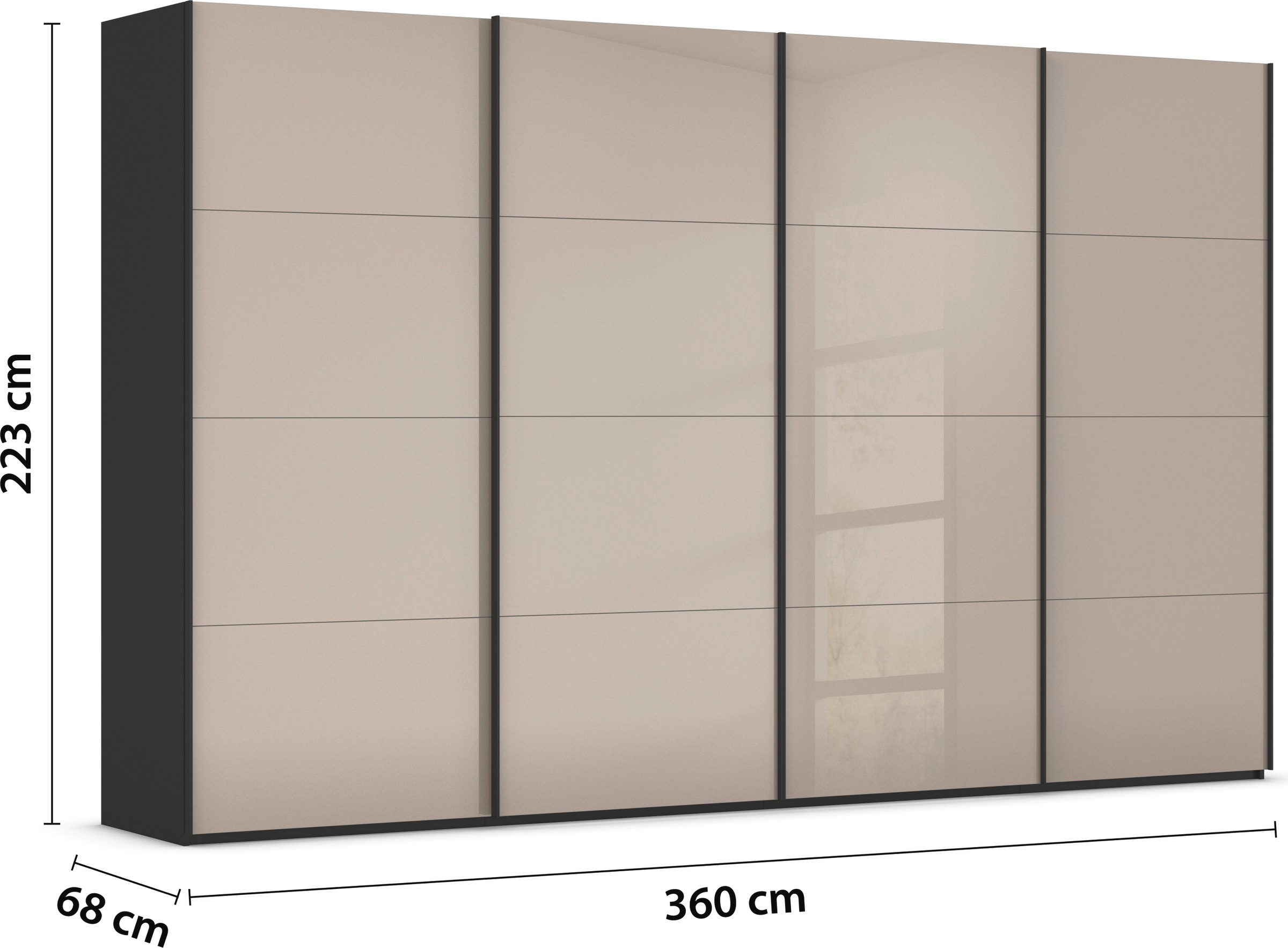 rauch Schwebetürenschrank »Kleiderschrank Schrank Garderobe Schlafzimmerschrank SCALE-FYRA«, edle viergeteilte Türen mit Glas-Front viele Farben MADE IN GERMANY