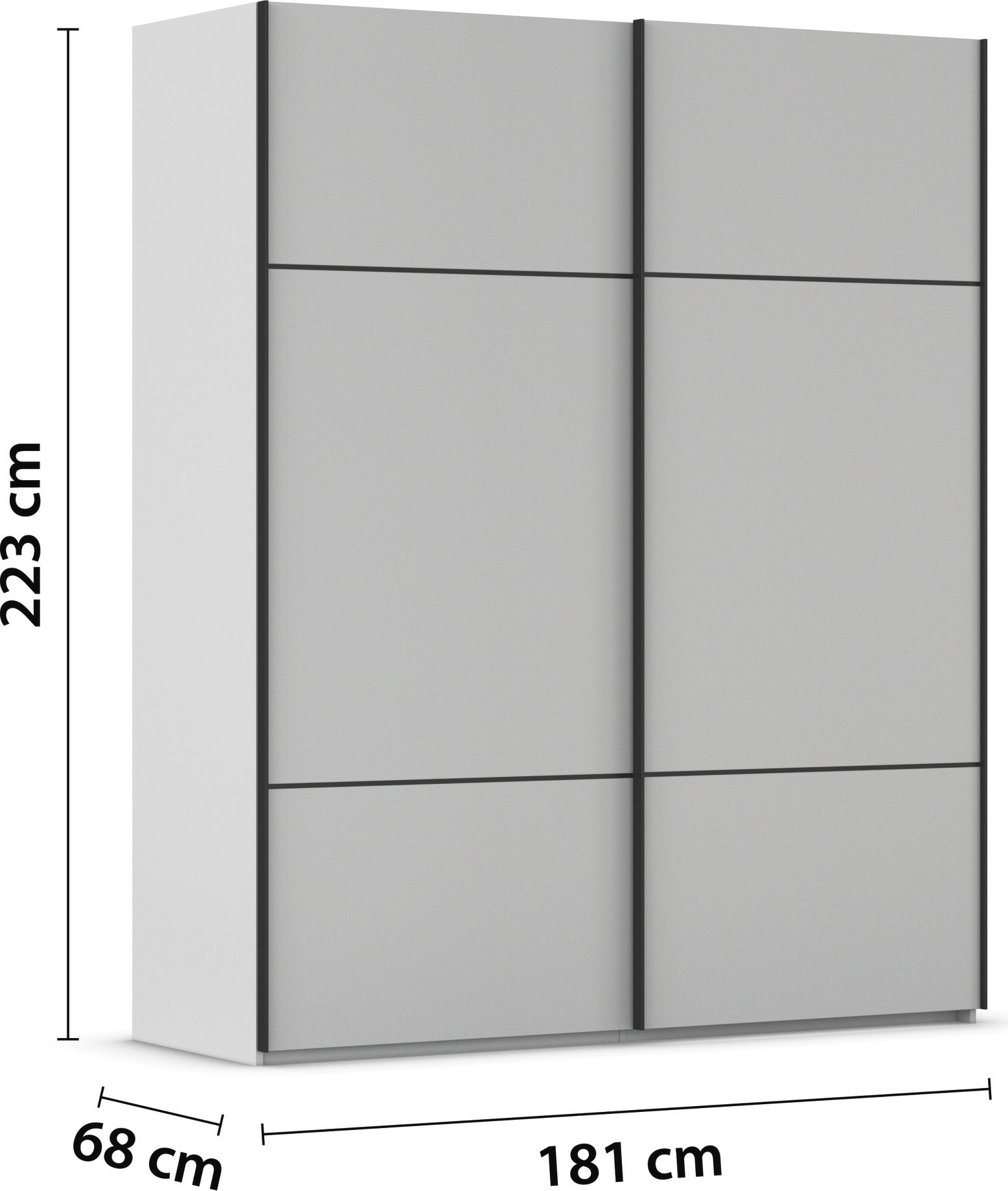 rauch Schwebetürenschrank »Kleiderschrank Schrank Garderobe Schlafzimmerschrank SCALE-TRIO«, edle dreigeteilte Front, 2 Zierleisten in Griff-Farbe MADE IN GERMANY