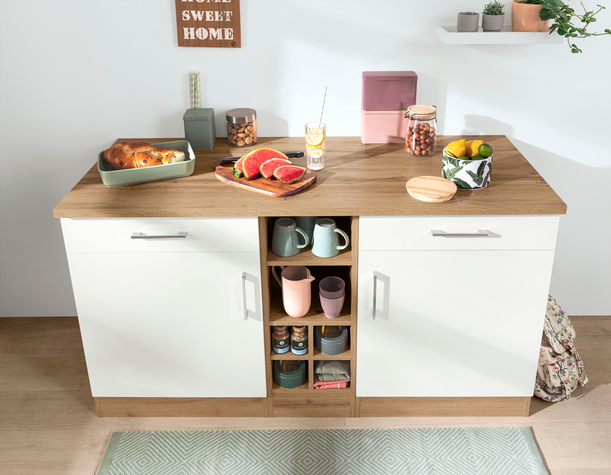 KOCHSTATION Unterschrank »KS-Colmar«, 150 cm breit, 2 Schubkästen, 2 Türen, 6 Fächer, für viel Stauraum