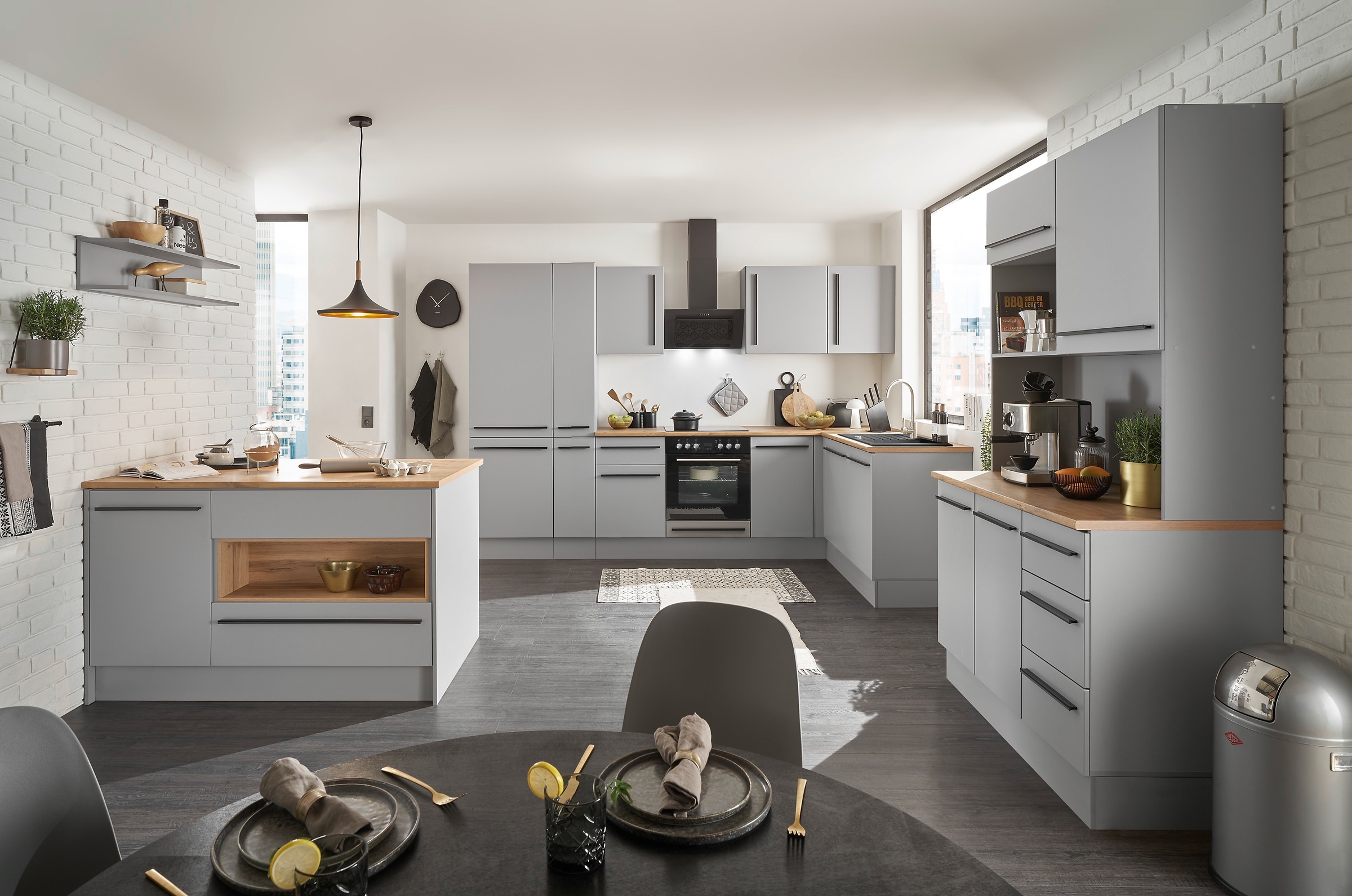 BASIC by Balculina Winkelküche »Denver, Küche BxHxT 310/115 x 211 x 60«, Breite 310 cm, wahlweise mit E-Geräten und Induktion