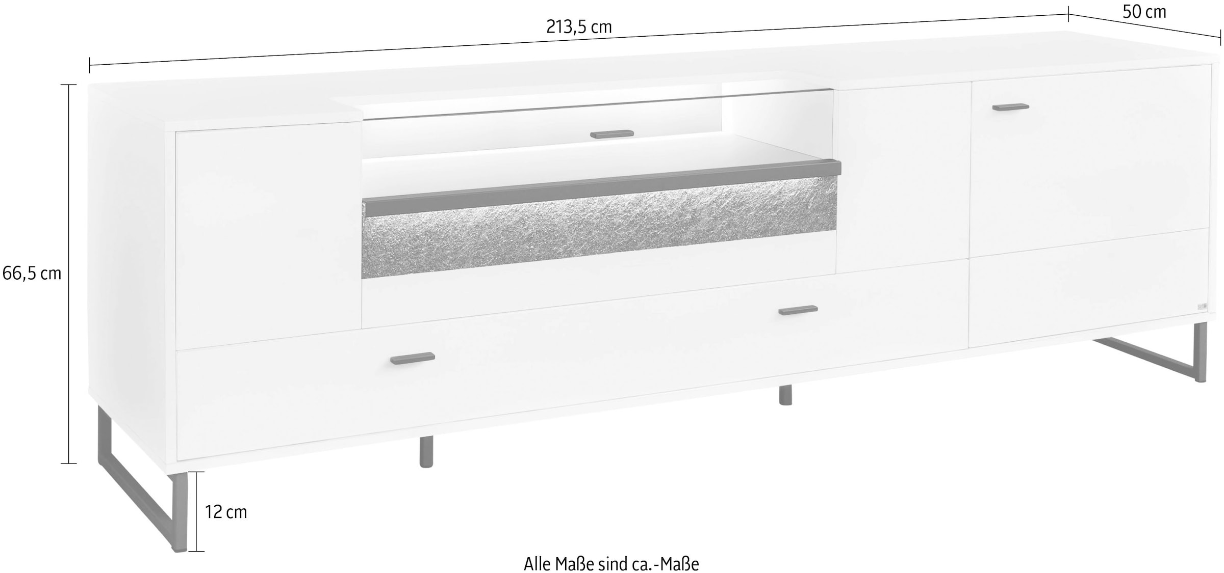 set one by Musterring TV-Schrank »Deltona«, inkl. LED-Beleuchtung, Metallkufe, Glasklappe, B214 x H 67 cm