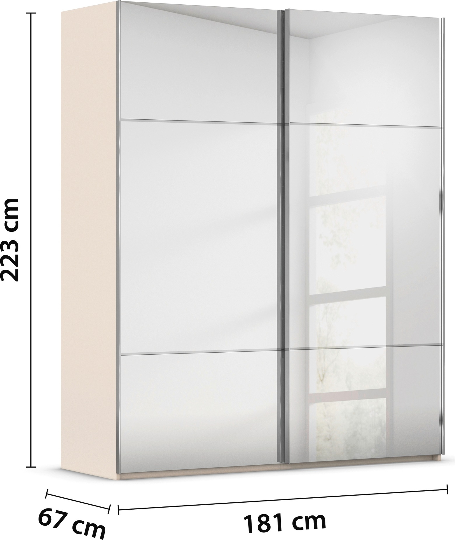 rauch Schwebetürenschrank »Kleiderschrank Schrank Garderobe Schlafzimmerschrank SCALE-TRIO«, edle dreigeteilte Front mit 2 Zierleisten Spiegelfront MADE IN GERMANY